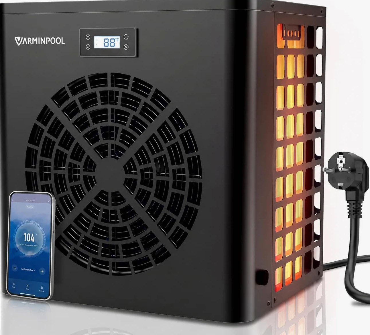 Bomba de calor para piscina de 5,4 kW, calefacción de piscina de bajo consumo para piscinas pequeñas de hasta 20 m³, COP 5,5, silencioso, intercambiador de calor de titanio, control por