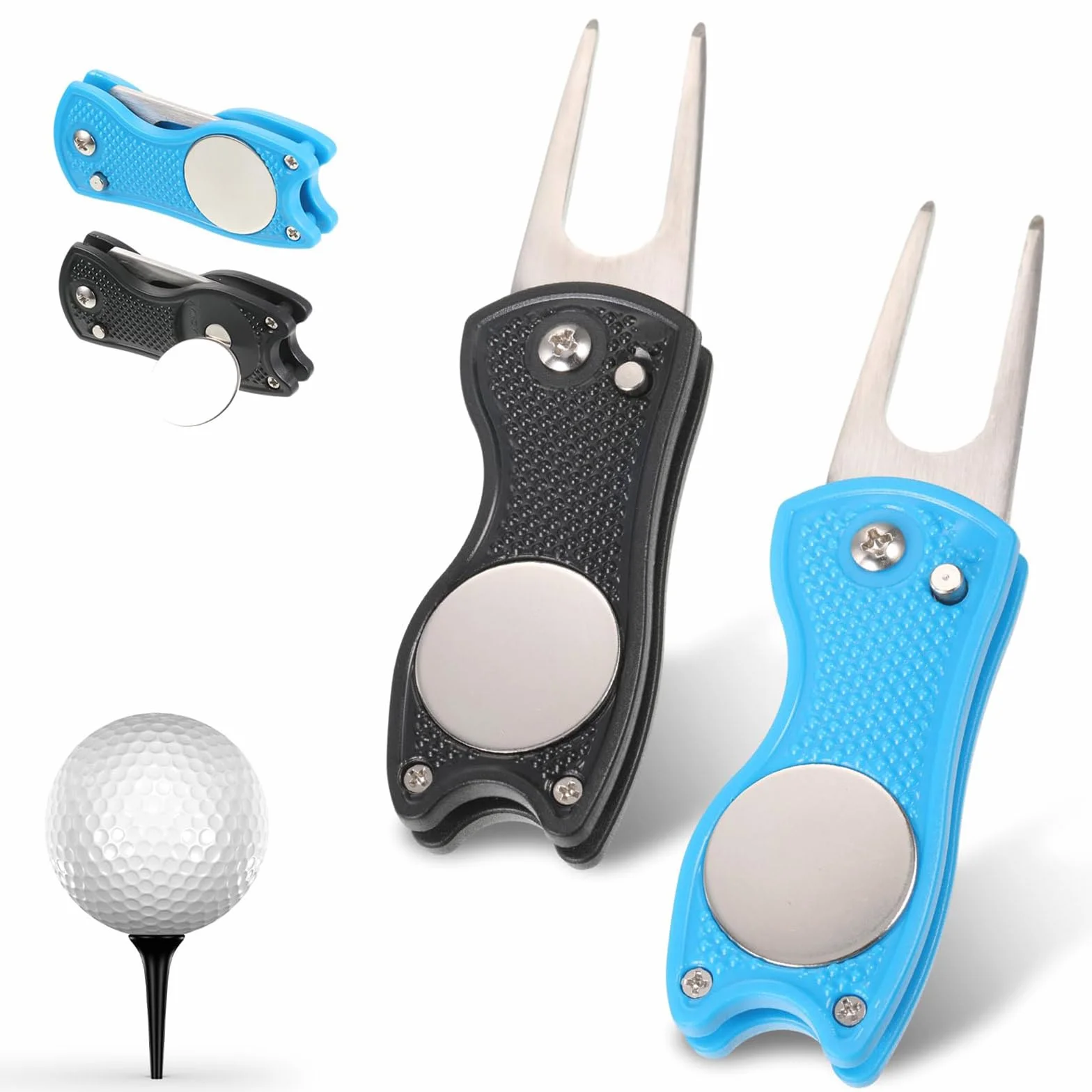 Herramienta de reparación de divot de golf plegable de metal con marcador