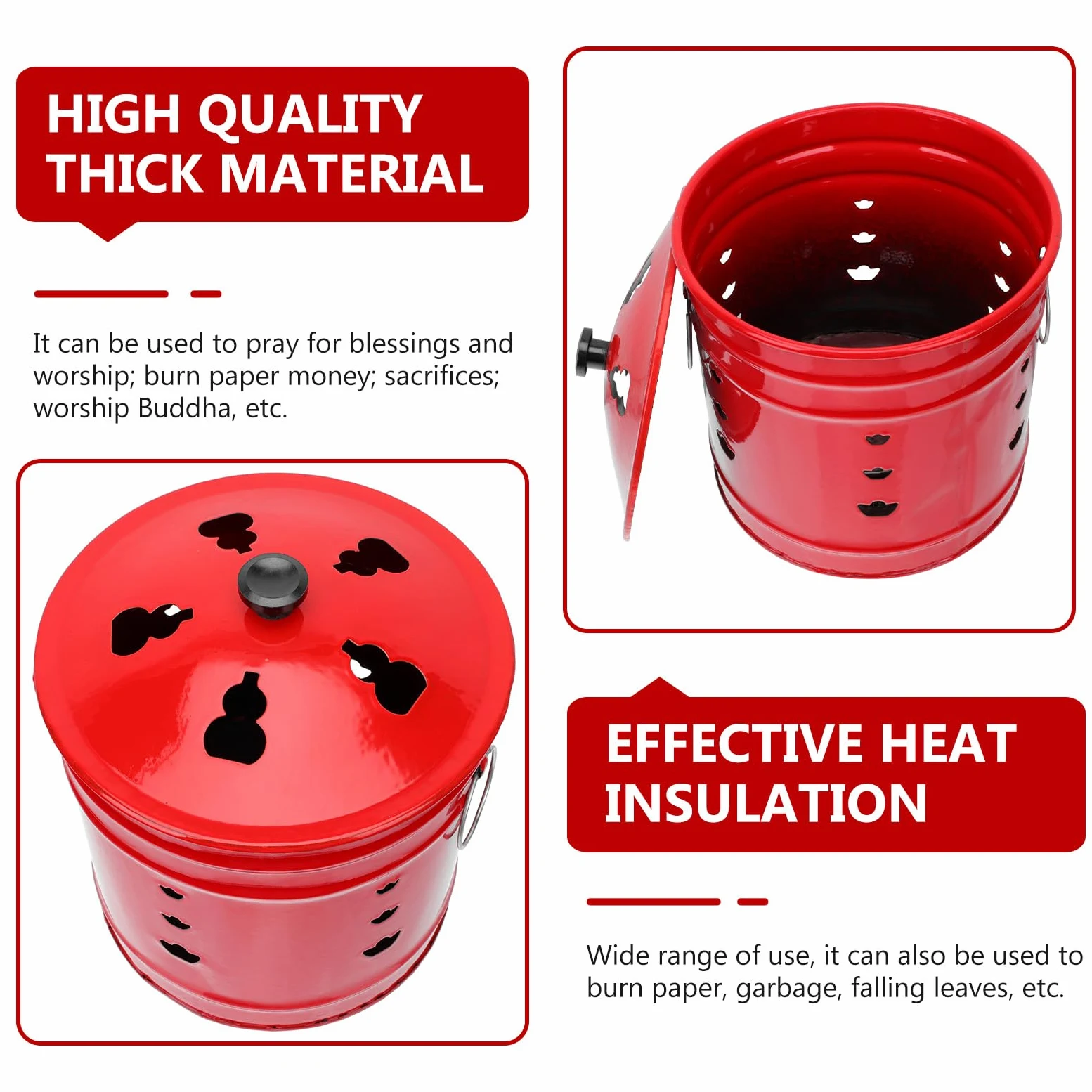 Happyyami Incinerador de barril de combustión esmaltado, lata de metal para jardín, hoguera, patio, escombros, horno, cubo para desperdicios de dinero, jardín, hoguera de madera