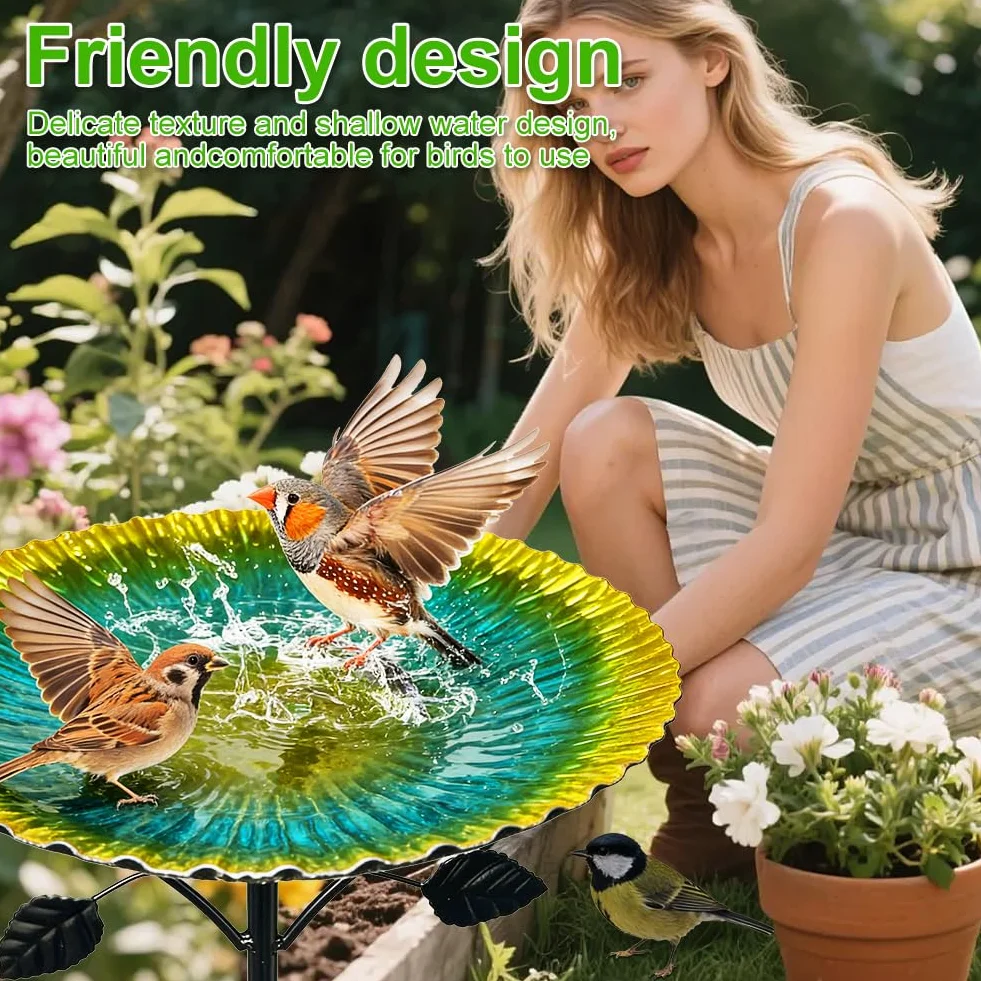 Baño para pájaros grande, 85 cm con base de 5 puntas, resistente al invierno para jardín, bebedero para pájaros a prueba de heladas para pájaros silvestres, bebedero de agua para pájaros