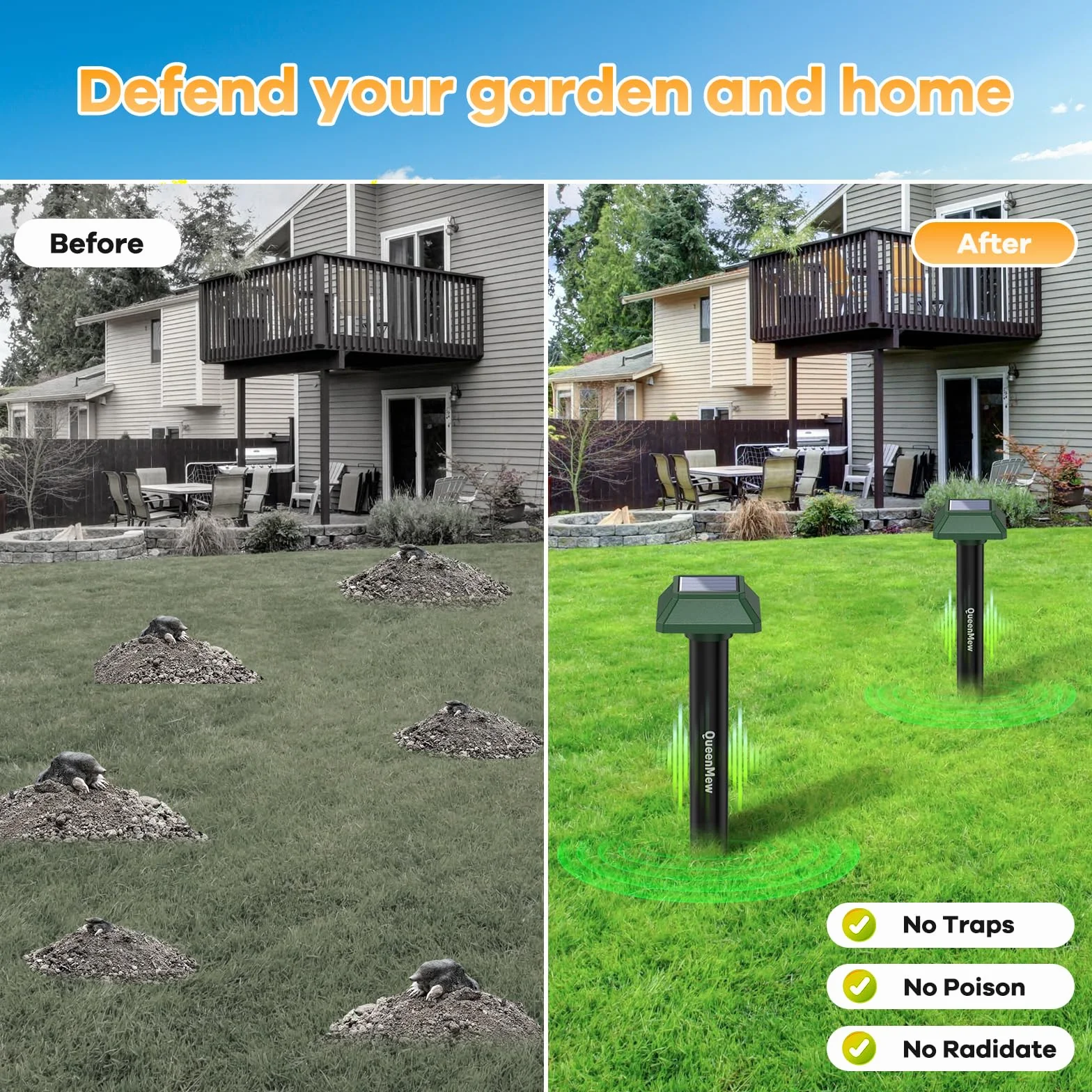 Ahuyentador de Topos Solar 4 Piezas, Ahuyentador de Jabalies para Jardín de Patio, 700 M² Impermeable Exterior Repelente Salamanquesas Serpientes para Rata Conejo Ardilla Mapache Serpiente