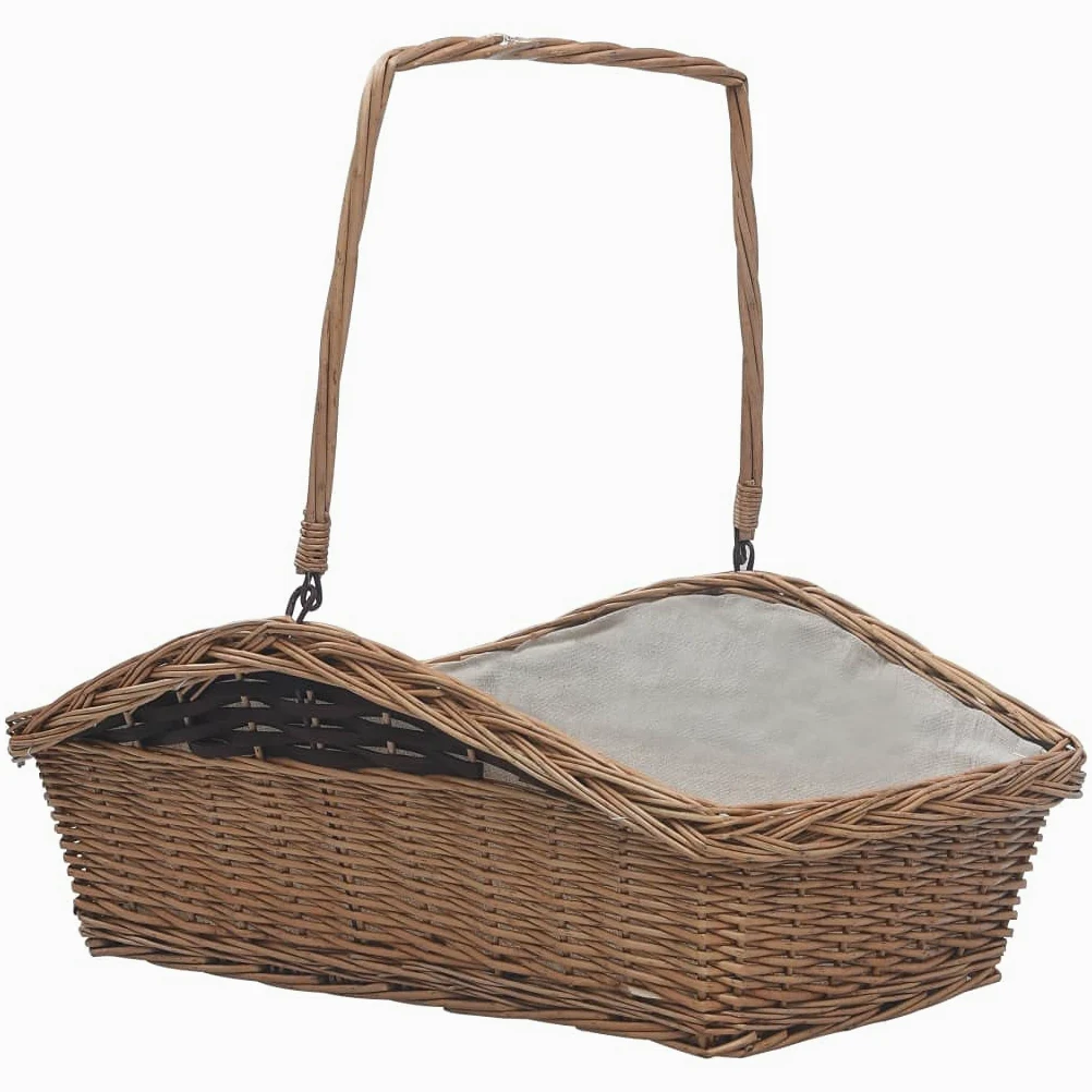 Cesta rústica de mimbre para guardar leña, cesta grande para leña de 61,5 x 46,5 x 58 cm, ideal como cesta de leña con asa de transporte.