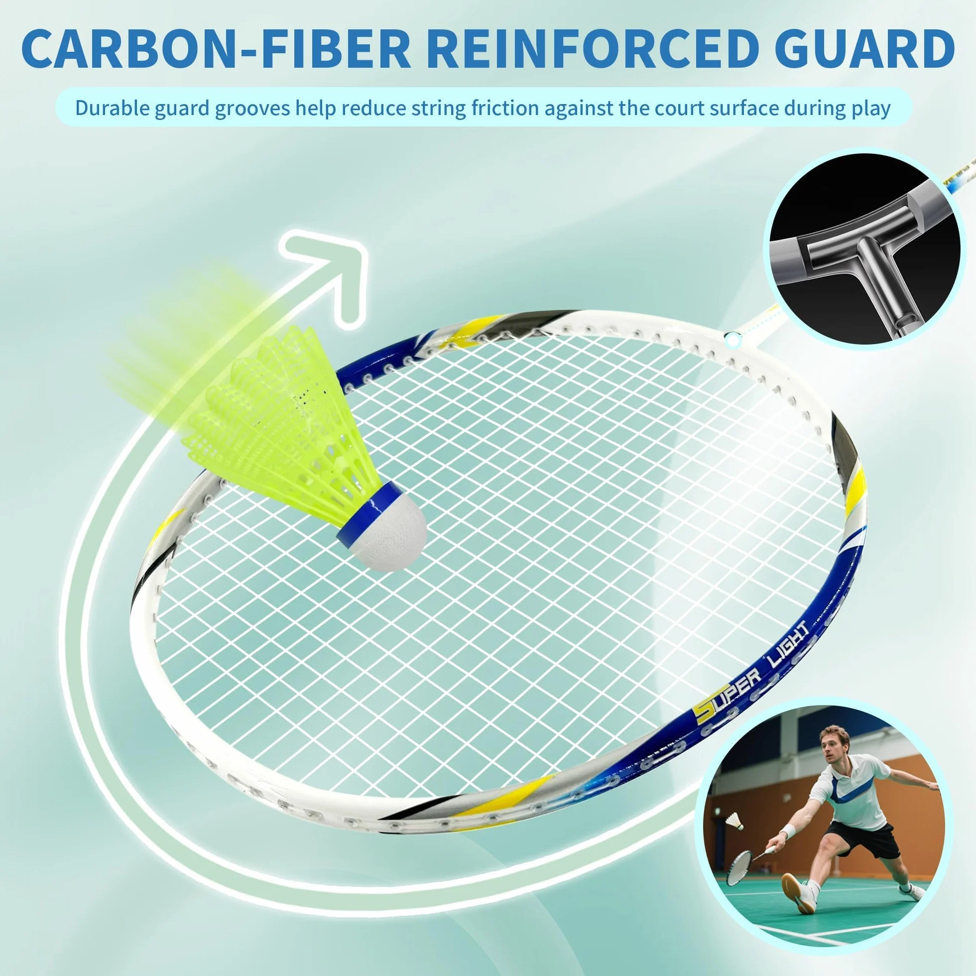 Senston Raquetas de Bádminton Adulto Unisex - Incluye Bolsa, 2 Raquetas, 2 Volantes, 2 Sobregrip