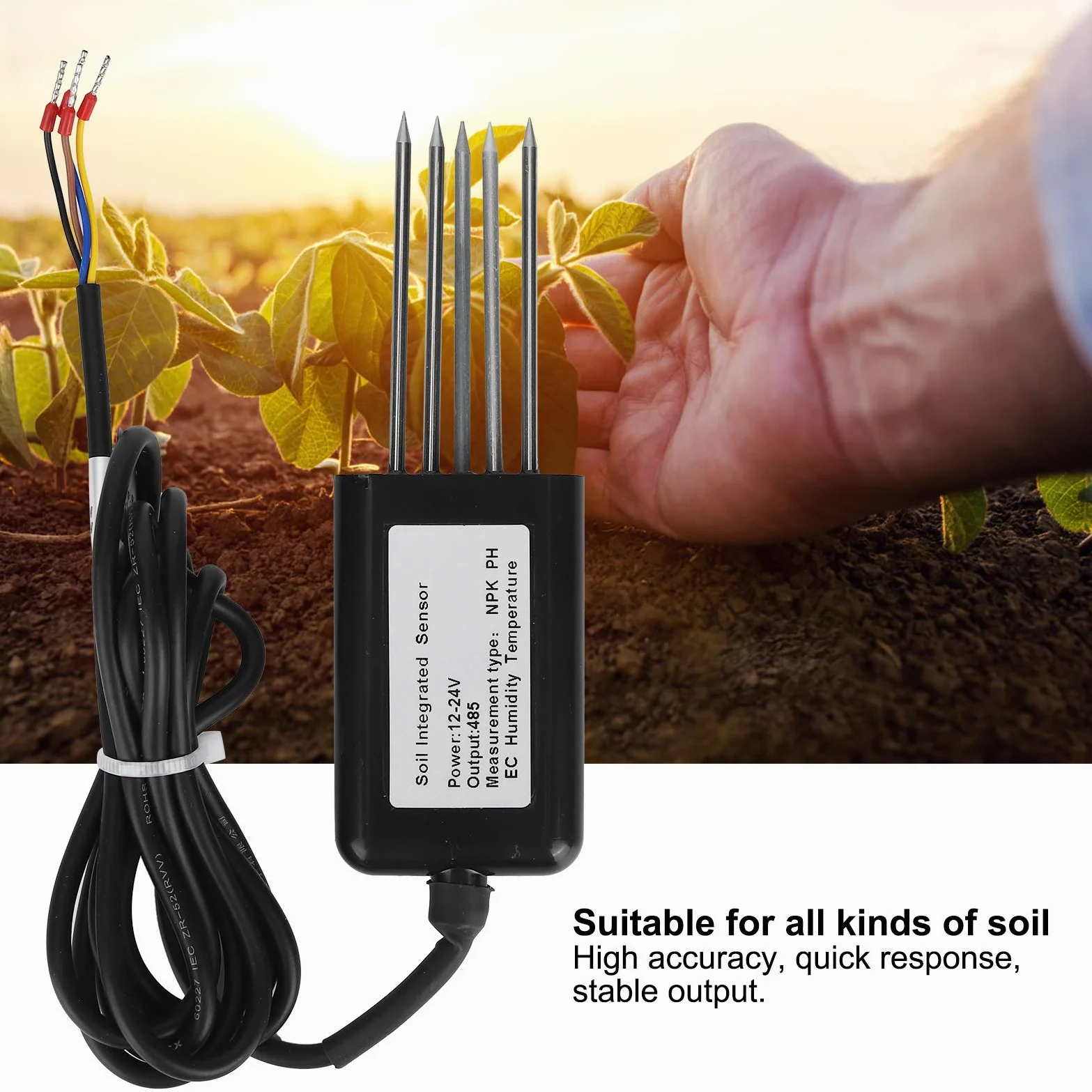 Probador de Sensor de EC de Suelo, RS485 5 Pines, Sensor de Temperatura y Humedad de pH NPK del Suelo, Sensor de EC de Temperatura y Humedad, Detector de conductividad, Sensor multiparámetro