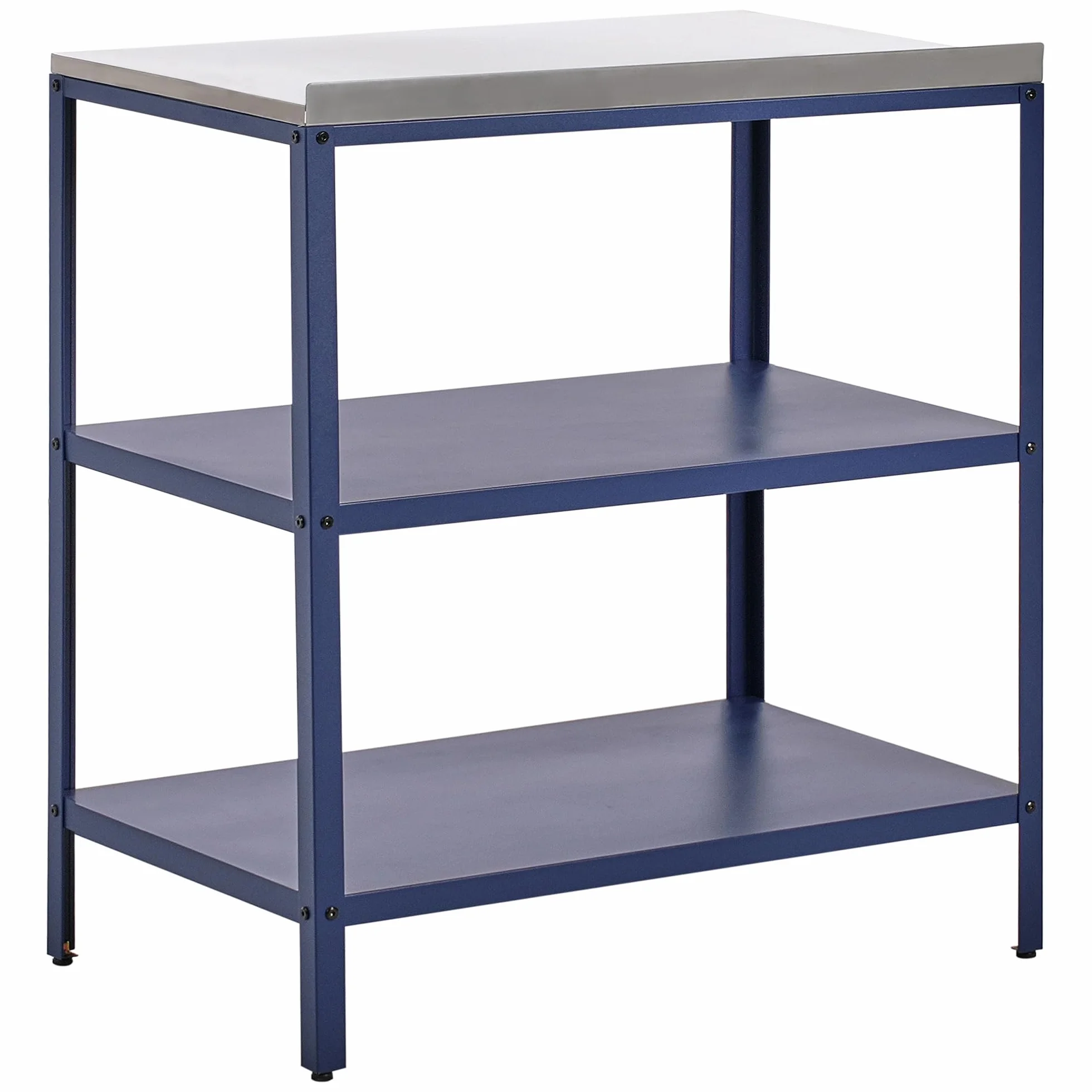 Beliani Isla de Cocina de jardín Exterior con estantes y encimera de Acero Inoxidable 80x50x92 cm Azul Vilama