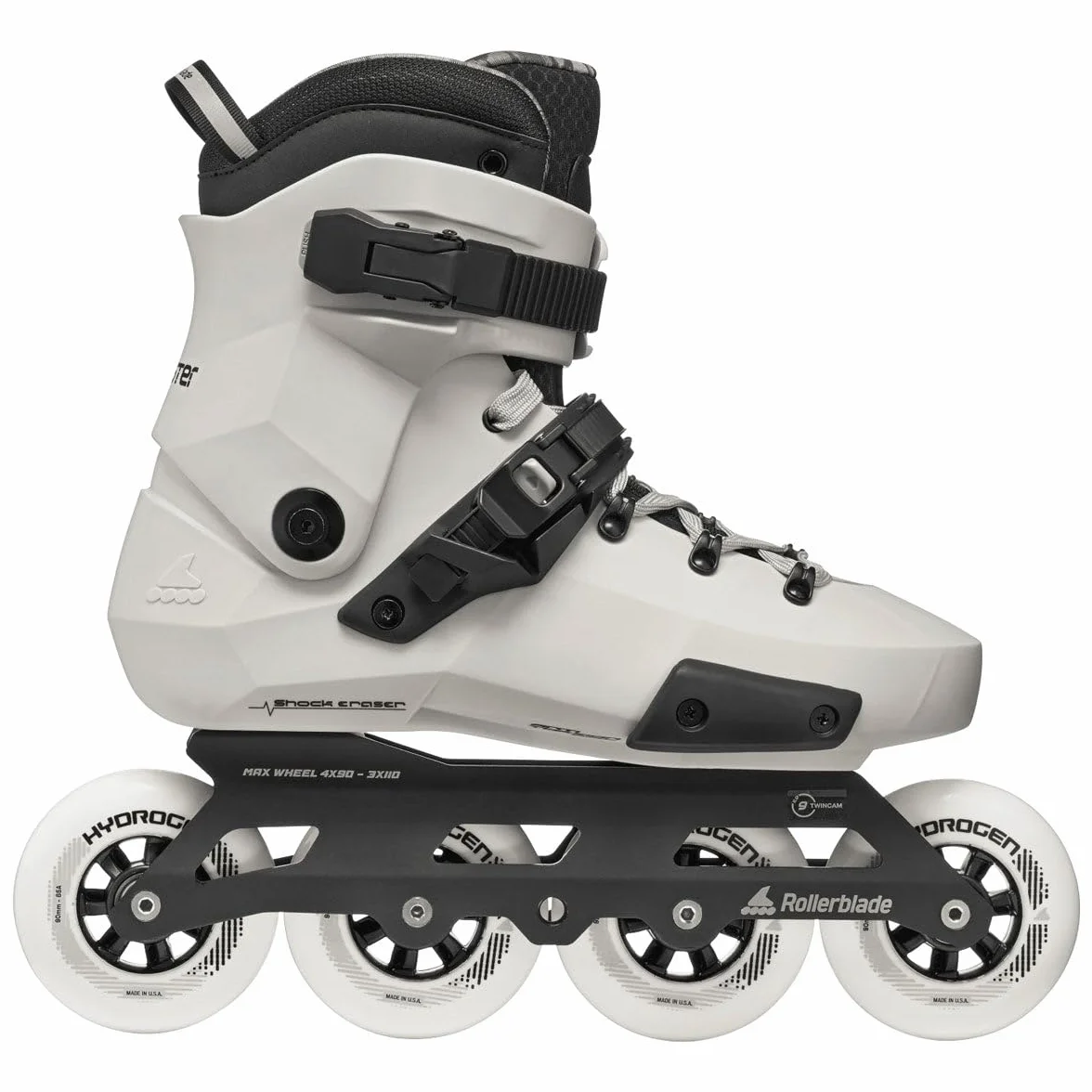 Rollerblade Patines Freeskate Urbanos Twister 90R 4x90mm Rocker Carcasa Rígida Guía Aluminio White Smoke Blanco Negro 43-44