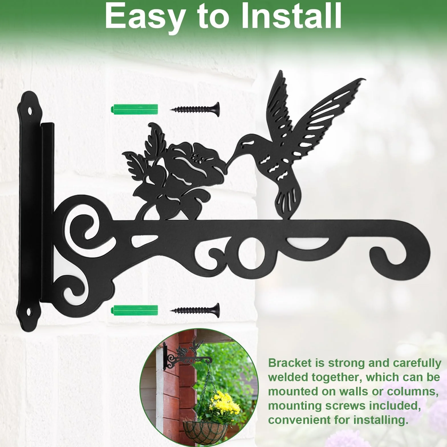 2 Piezas Ganchos de Pared para Macetas Colgantes, 25 cm Soporte para Plantas, Gancho para Macetas con Tornillos, Soporte para Macetas Colgantes Exterior para Colgar Plantas Linterna Cesta