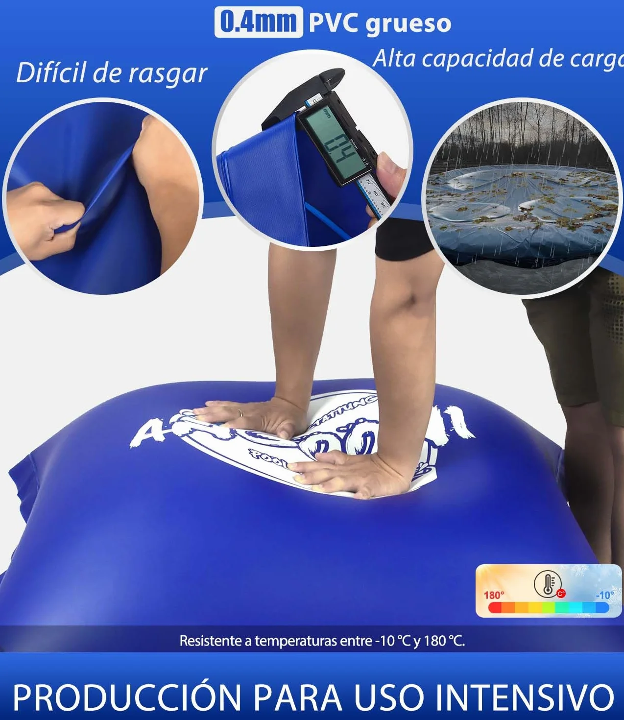 Angooni Cojín de piscina de invierno XXL 200 x 240 cm | Cojín de aire para piscina con doble costura para cubierta de piscina | Cojín de piscina para el invierno | con válvula Boston de doble