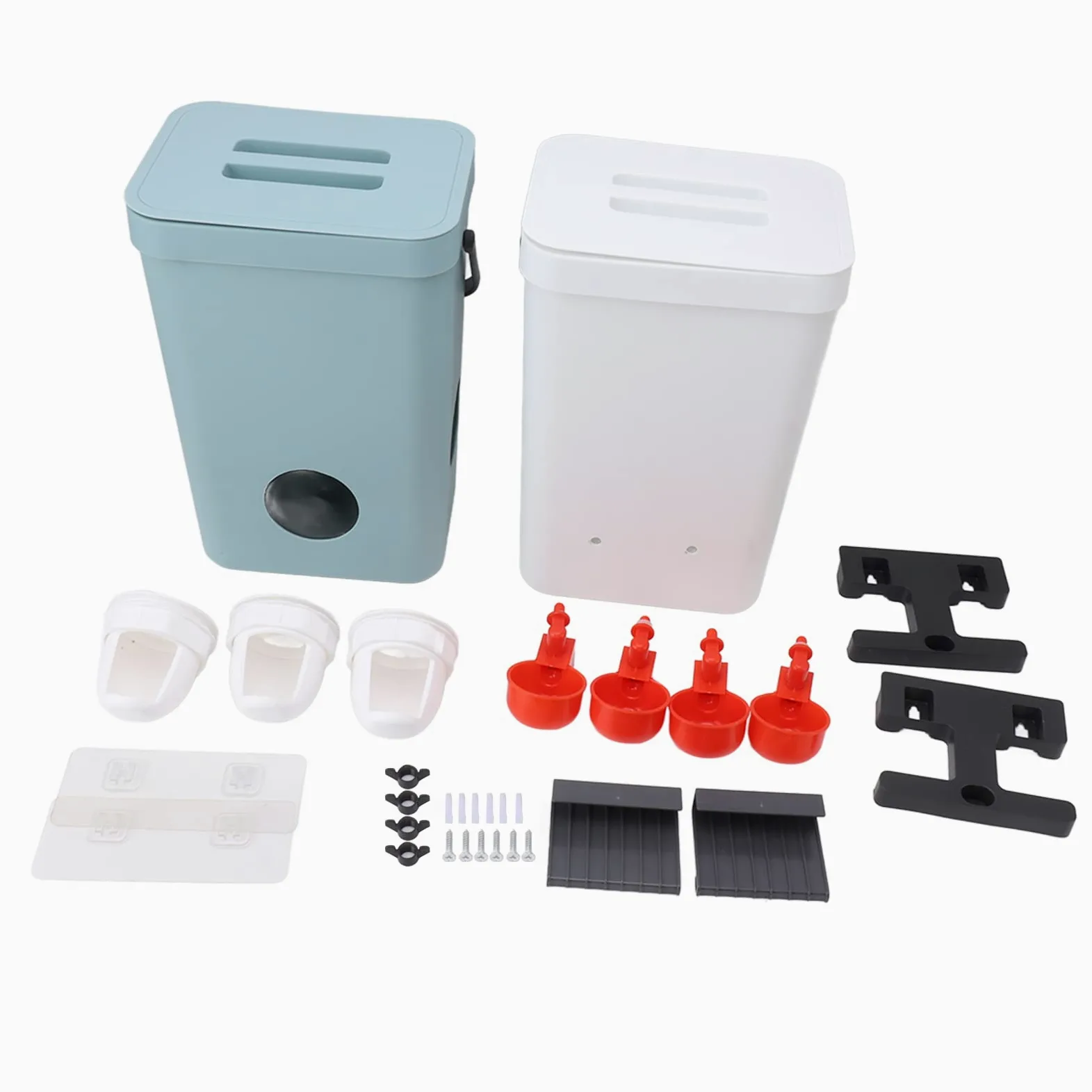 Comedero Automático para Pollos, Juego de Dispensador de Agua para Aves de Corral con Gran Capacidad y Cubierta Impermeable, 2 Cubos y 4 Bebederos