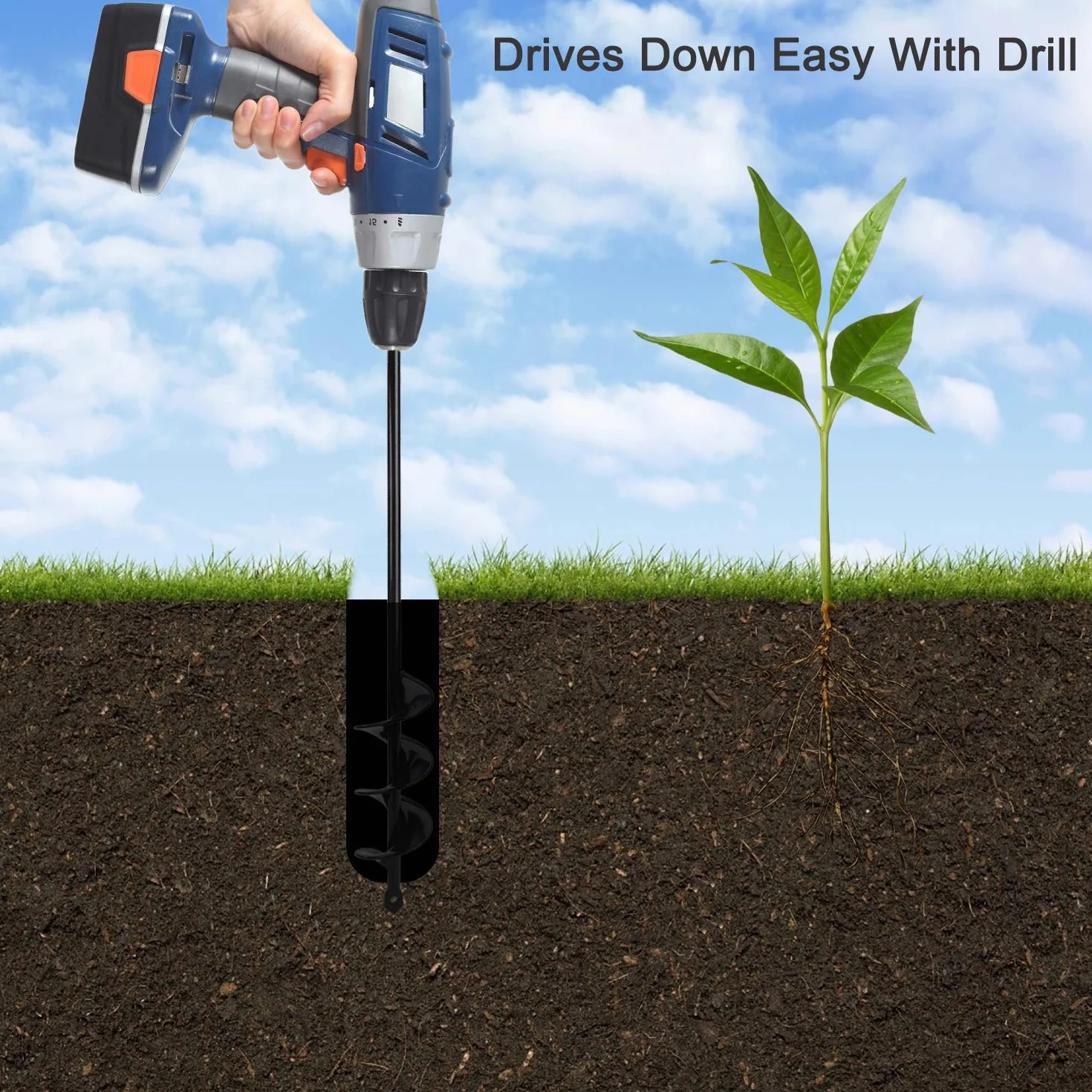 Jardín Espiral Broca, Excavadora de Taladro para Ahoyadora, Cultivador de Suelo Broca, Agujero Herramientas de Mano para Flor Plantar Bulbos De Cama Plántulas (Dia-4.6cm, L-37cm)