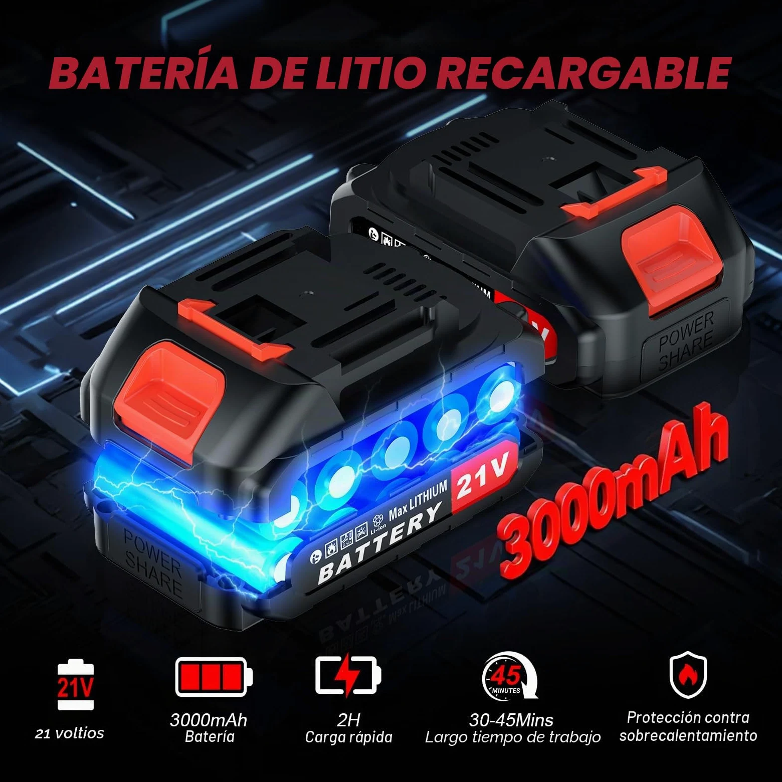 Motosierra Batería Sin Cable, 2 en 1 Mini Motosierra y Podadora de Pértiga, con 2 Baterías de 1500mAh, Sierra de Poda Telescópica Eléctrica, Guantes para Podar Arboles Patio de Jardín árboles, Rojo
