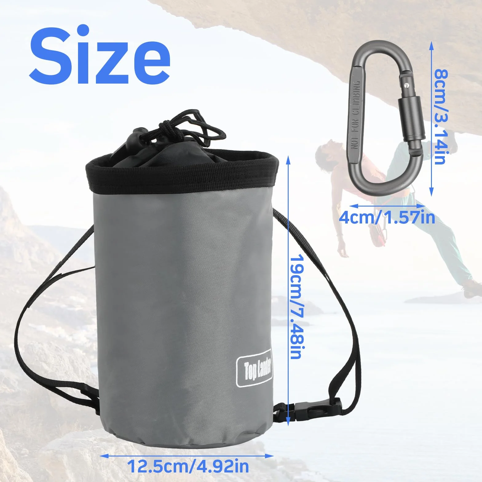 Bolso de Tiza para Escalada con Mosquetón Cremallera, Bolsa de Tiza Ripstop de Gran Capacidad para Bouldering Alpinismo Gimnasia