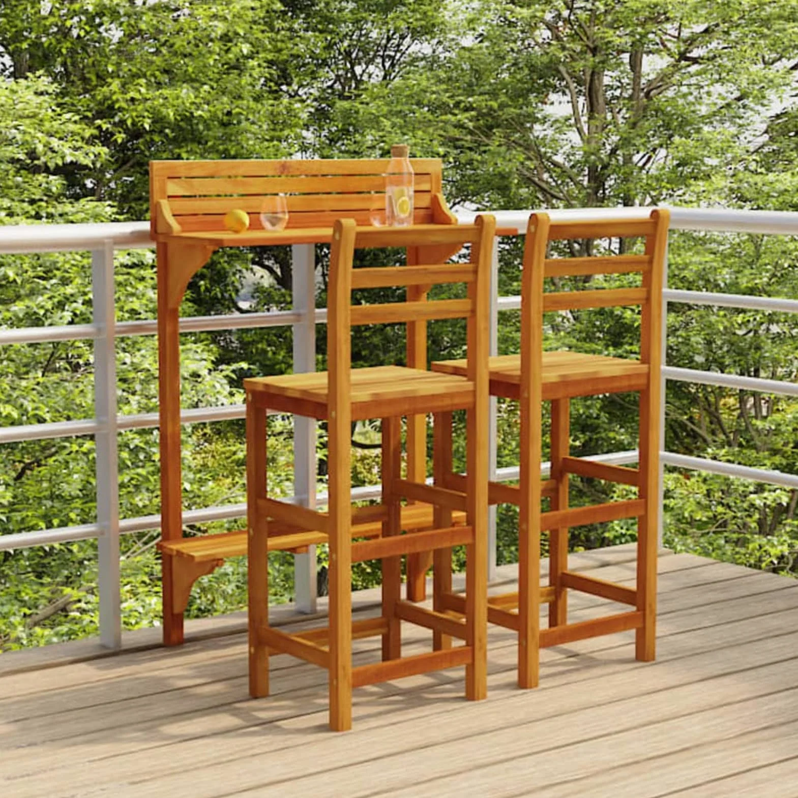 Set Muebles de Bar de Jardín 3 Piezas, Mesa y Sillas de Bar, Mesa y Sillas Alta Jardín Terraza, Set Mesa Alta de Bar y 2 Taburetes, Mesas Altas y Taburetes Barra de Bar Exterior Jardin