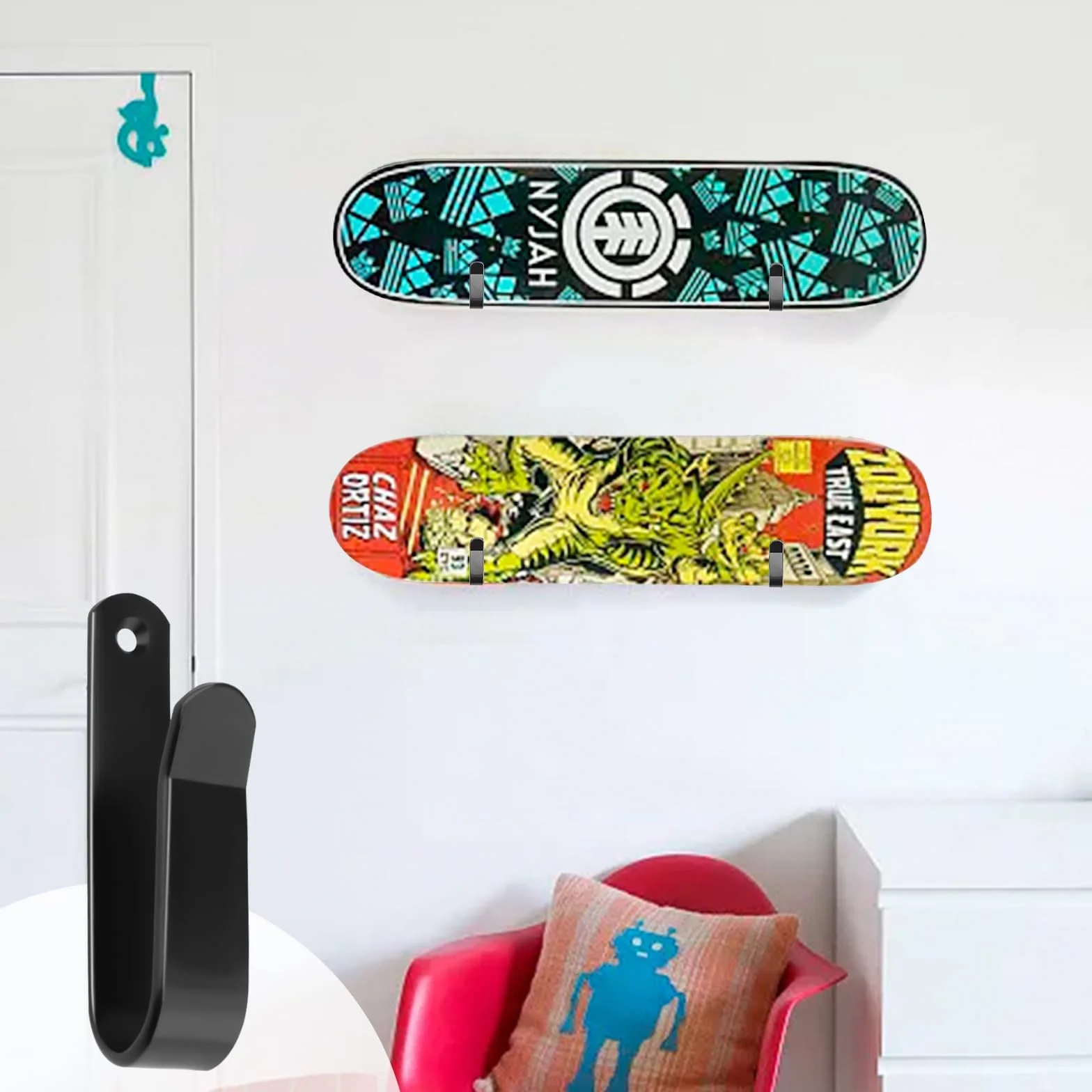 Soporte de Pared para Snowboard, Estante de Exhibición para Esquís, Tablas de Snowboard, Longboards y Patinetas, 4 Piezas