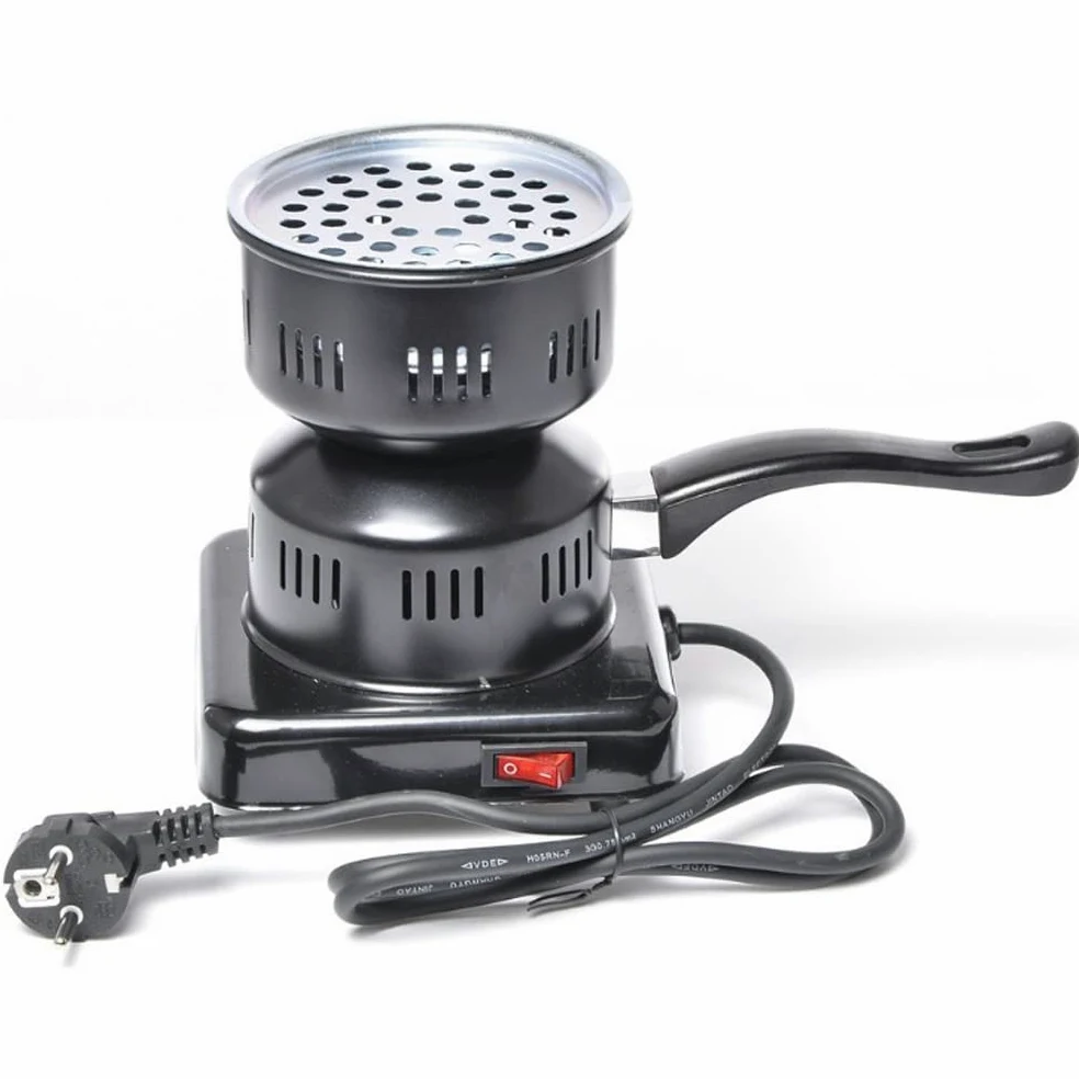 Quemador de Carbón Eléctrico, Quemador de Carbón 220V con Mango, Hornillo de Carbón de 600W de Potencia, para Cocina Casera BBQ, Hookah, Carbón de Coco, Té/Café y Camping(Negro)