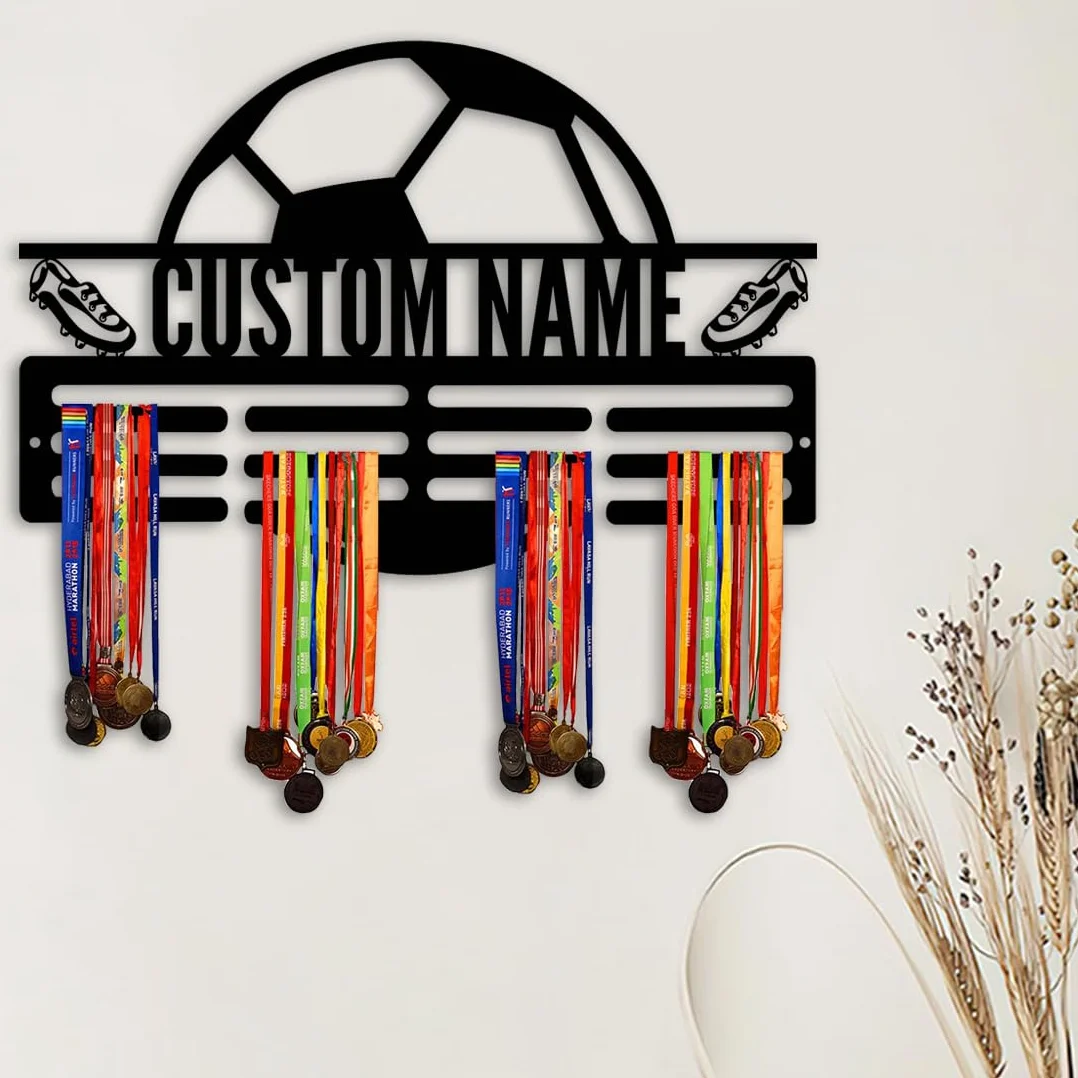 Soporte de exhibición personalizado para medallas de fútbol, estante de premios escalonado