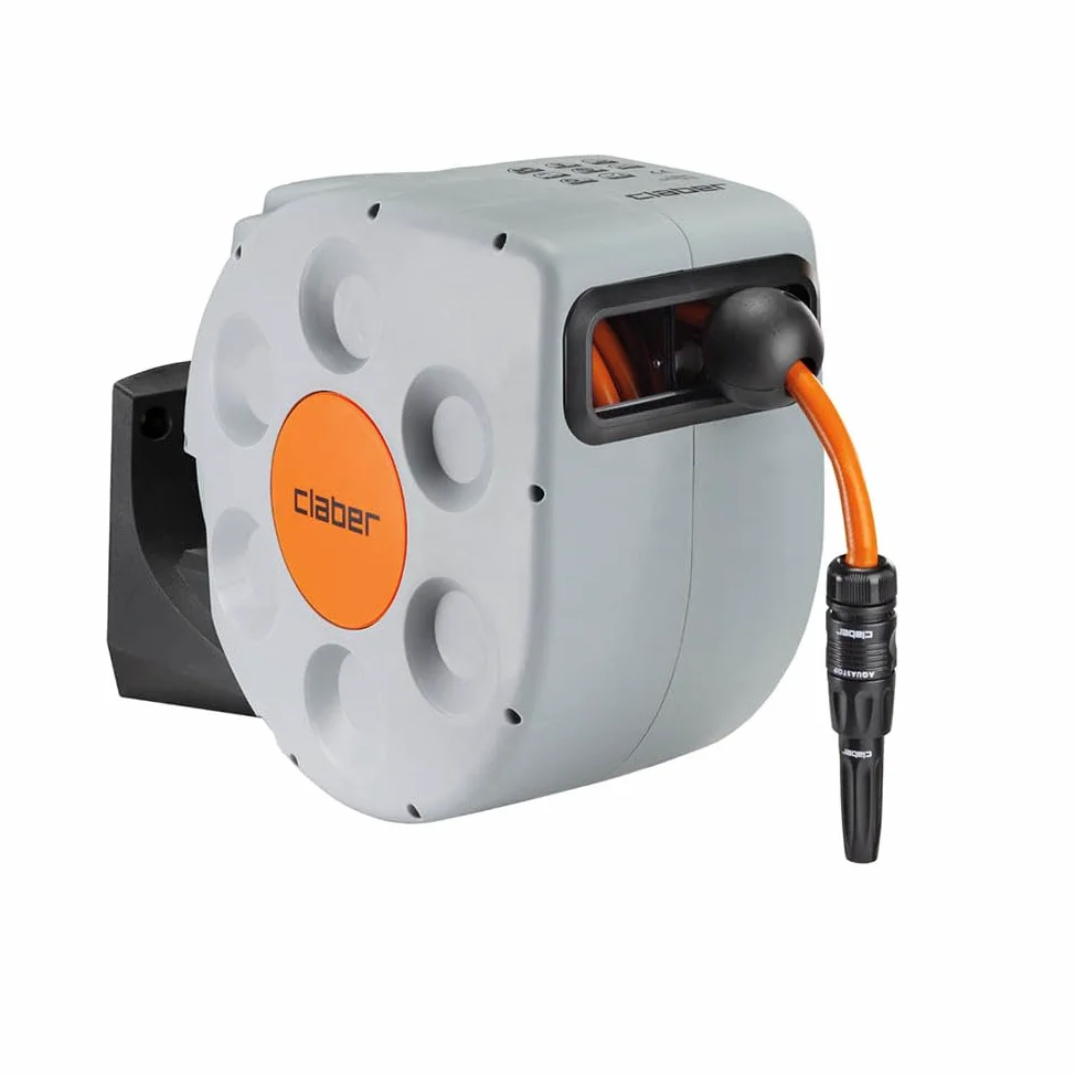 Claber Rotoroll Evolution 10 m, Soporte portamanguera automático para montaje mural provisto de Slow Rewind