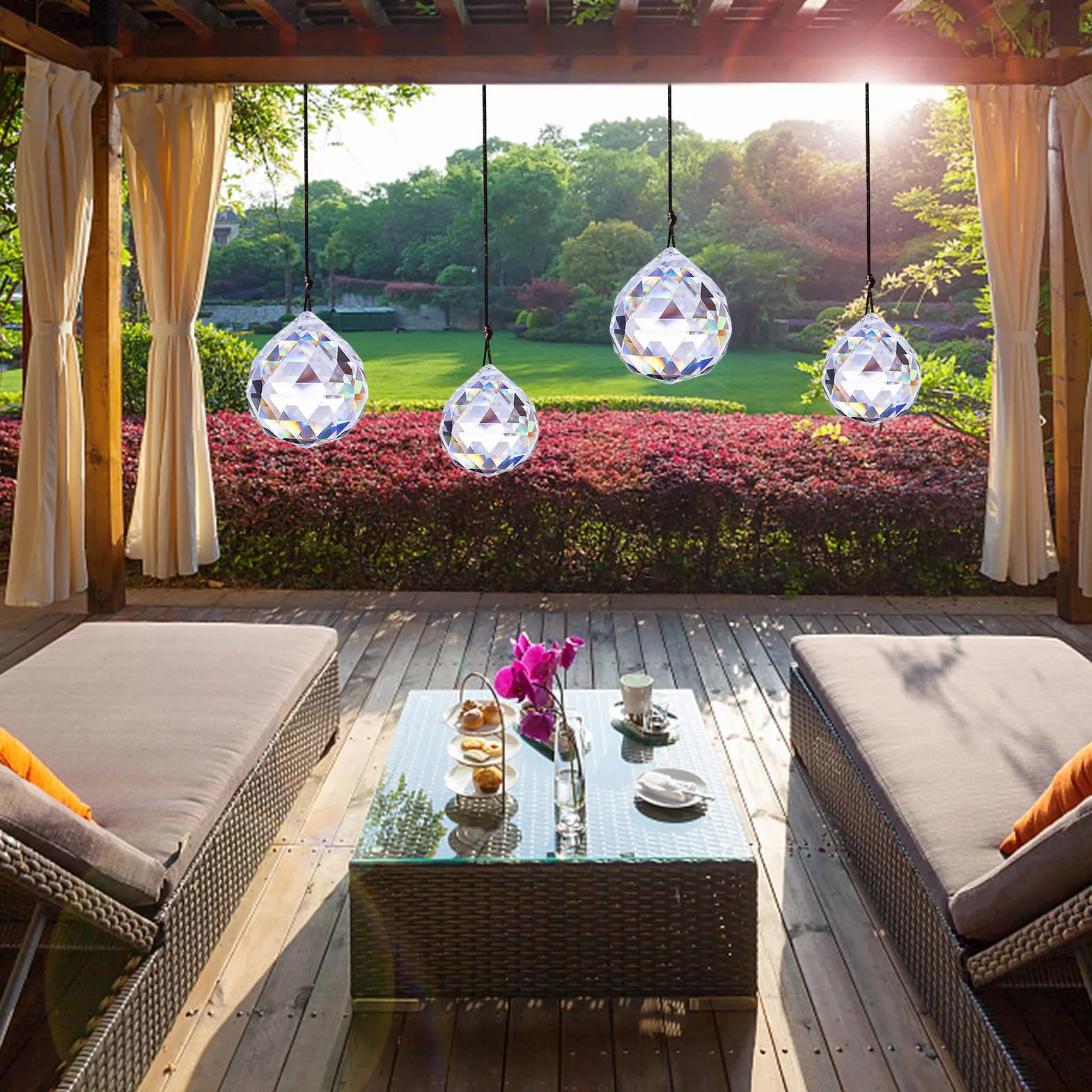 4 colgantes decorativos de cristal, arco iris, atrapasueños de cristal, decoración de prisma, bola de cristal, cristales como decoración, adorno colgante de cristal para el hogar, oficina, jardín