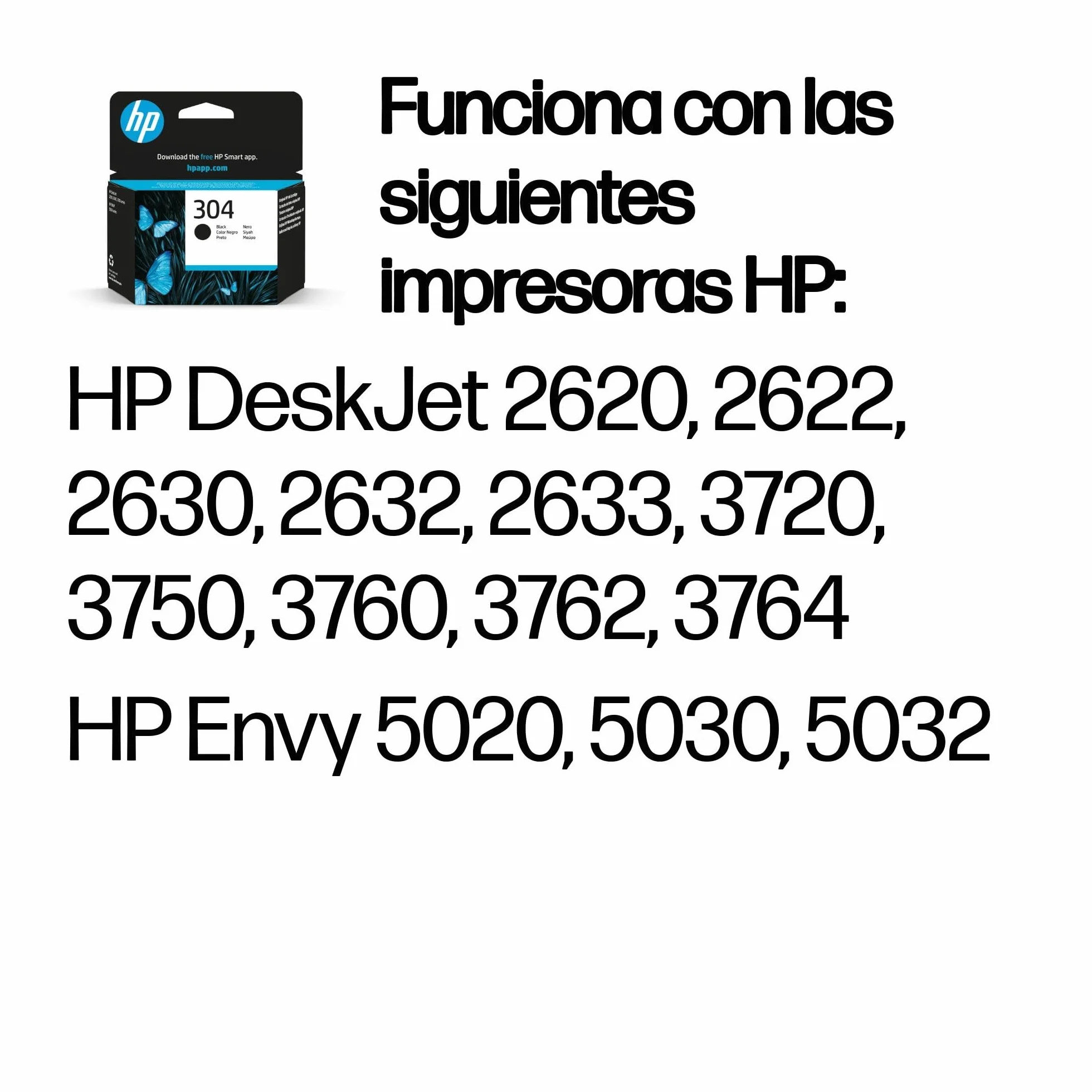 HP 304 N9K06AE Cartucho de Tinta Original Negro Compatible con HP DeskJet 2620 2630 3720 3730 3750 3760 Envy 5010 5020 5030