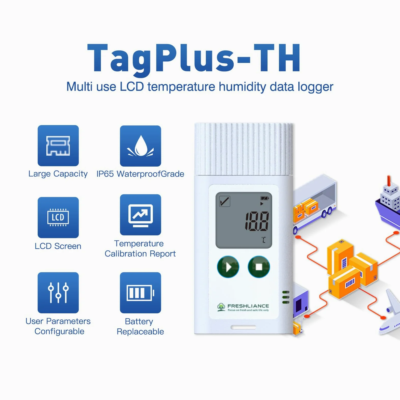 Freshliance - Registrador de datos de temperatura y humedad, grabadora de humedad de temperatura reutilizable por USB con informe PDF CSV, termómetro digital para refrigerador y higrómetro para 35000