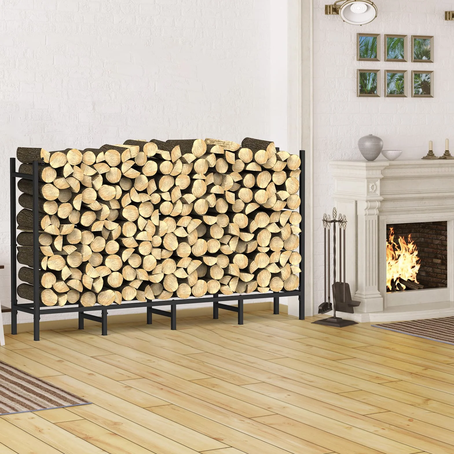 Estante de leña para Exteriores con Cubierta, Estante de leña de 5.5 pies para Chimenea, Almacenamiento de leña, Soporte de leña para Interiores, Ajustable, Resistente, Tela Oxford Impermeable Negra