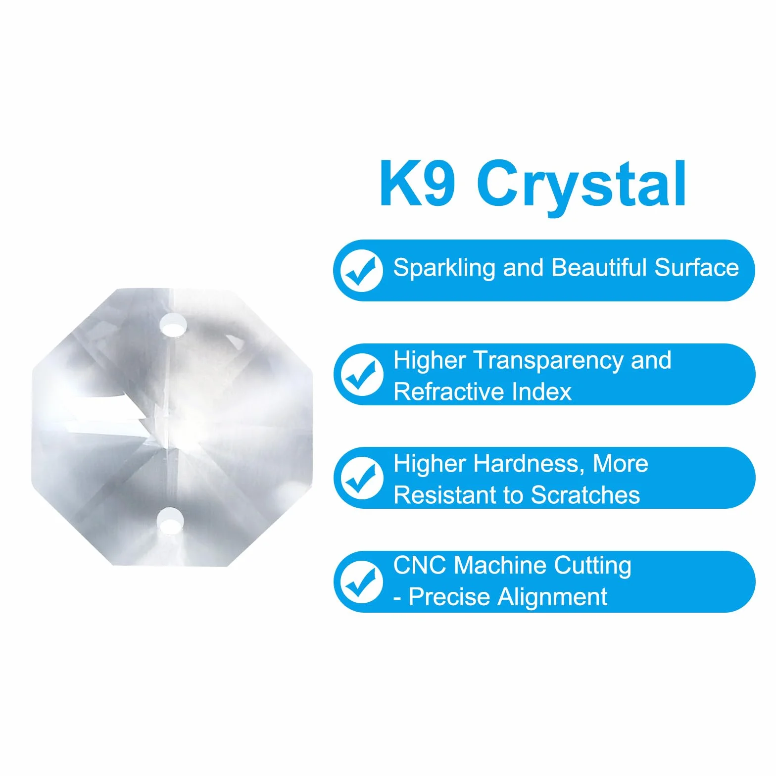 PATIKIL Abalorios de Cristal K9 en Forma de Octágono con 2 Agujeros y Anillo, Paquete de 50 Unidades de 14 mm, Piezas de Prismas de Lámpara de Araña, Transparente