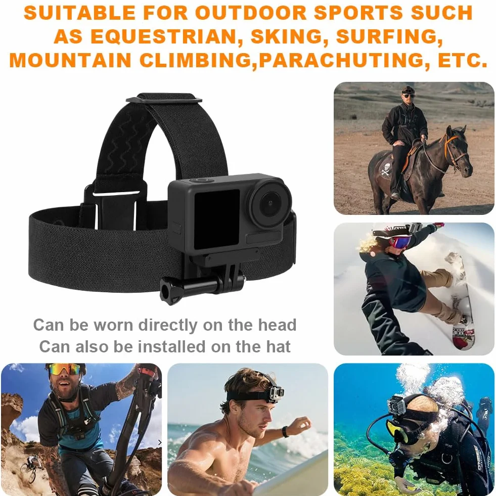 Set de Accesorios para Cámara de Acción GoPro, Arnés de Pecho y Correa de Cabeza Ajustable