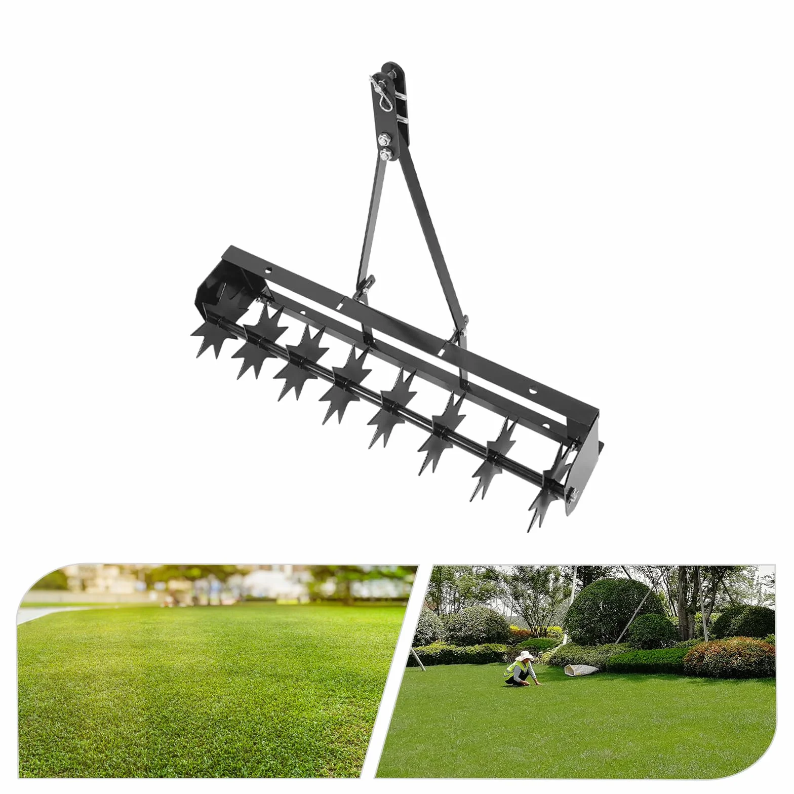Aireador de césped remolcable 8 puntas hierro aireador césped jardín | Hierro robusto, 8 puntas, profundidad de penetración de 5 cm, carga de 45 kg, remolcable para ventilación de césped de jardín