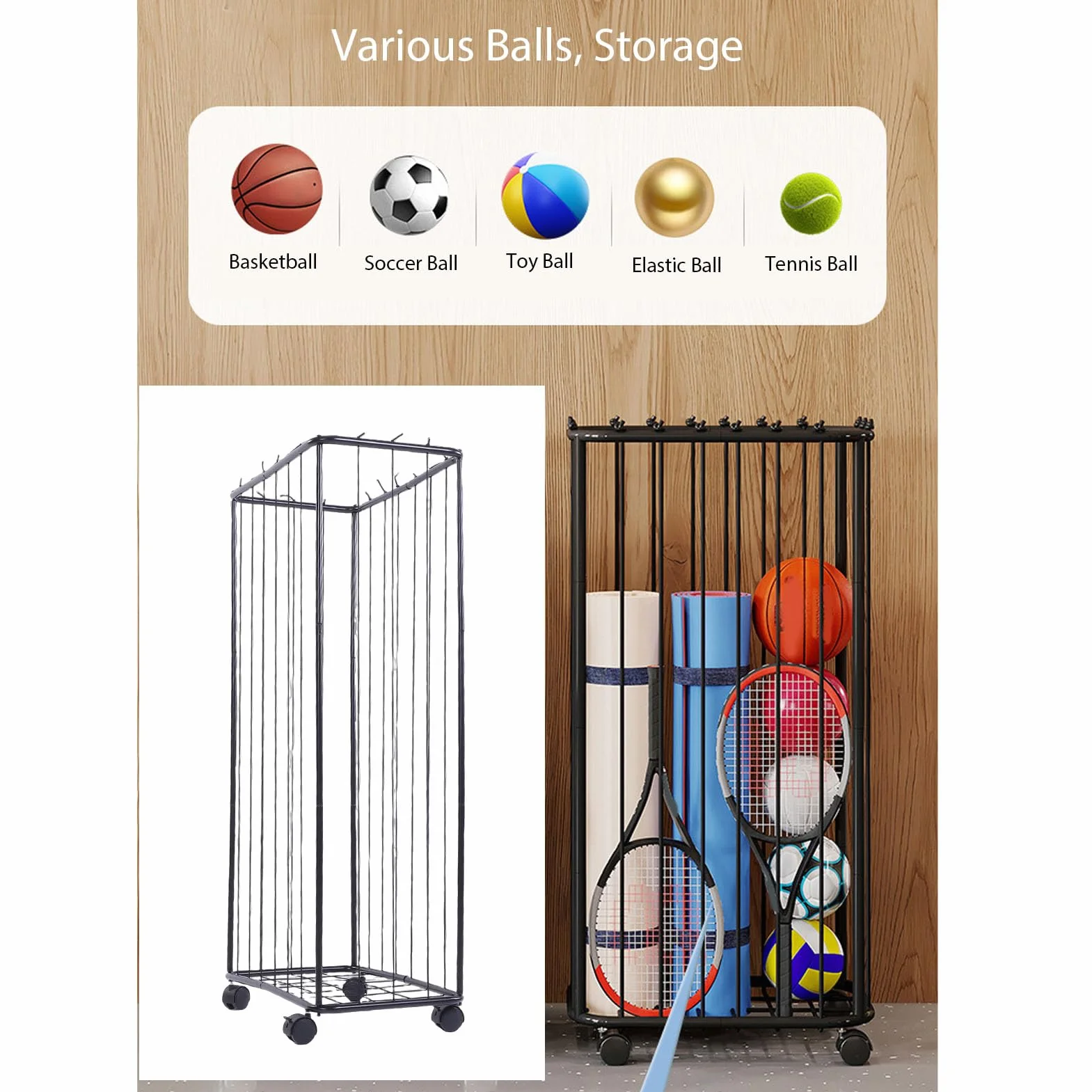 Fockety Almacenamiento de Pelotas en el Garaje, Soporte Vertical de Bolas de Acero Al Carbono