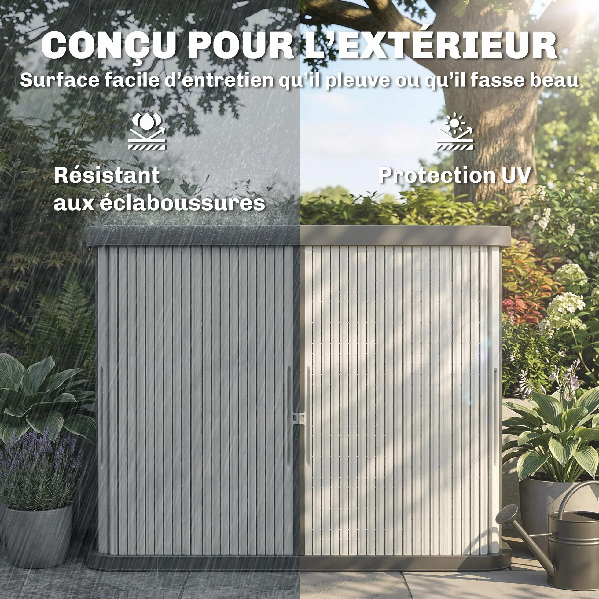 Outsunny - Caja de almacenamiento exterior (480 L, 2 niveles, con puertas correderas, caja de jardín resistente a los rayos UV, para jardín, terraza, 120,5 x 59,5 x 92 cm, color marrón claro