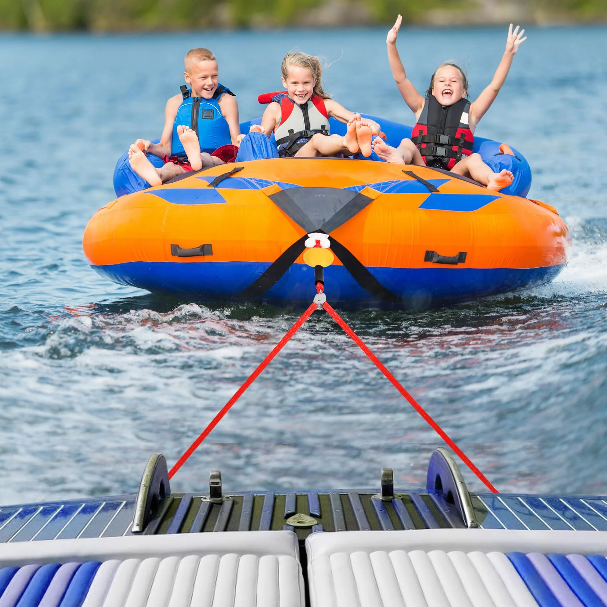 Arnés de remolque autocentrante para deportes acuáticos, barco resistente, 2 jinetes de acero inoxidable