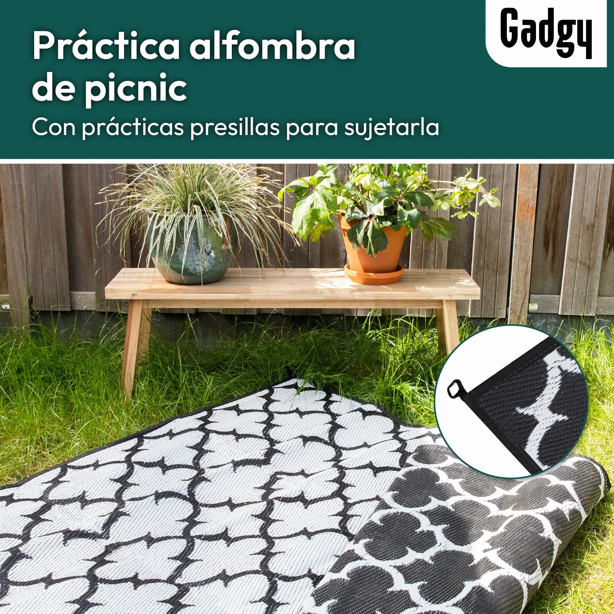 Gadgy Alfombra Exterior Resistente a la Intemperie Elegante Alfombra de Balcón Impermeable y Resistente a los Rayos UV - Reversible Incluye Bolsa de Transporte - 230x160cm