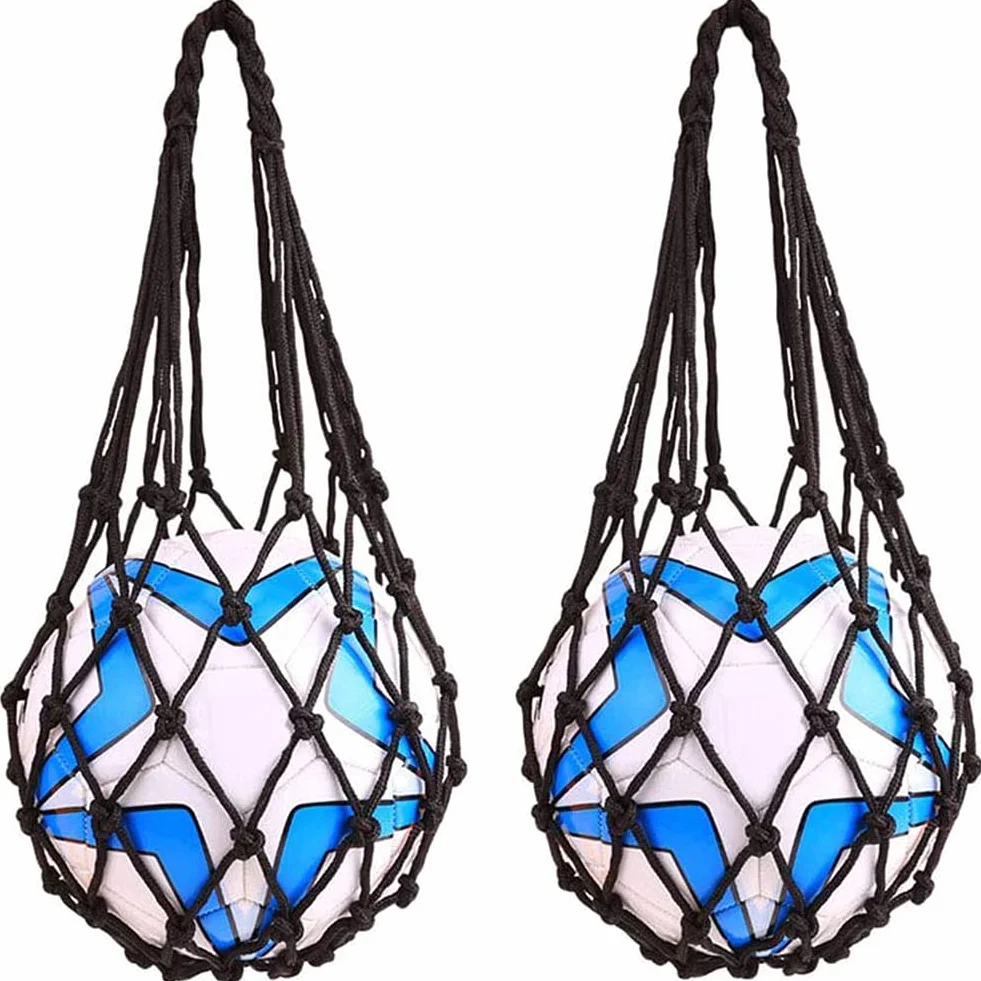 Bolsa de red de baloncesto para almacenamiento de malla, soporte para pelotas deportivas, nailon, duradera, paquete de 2, negro