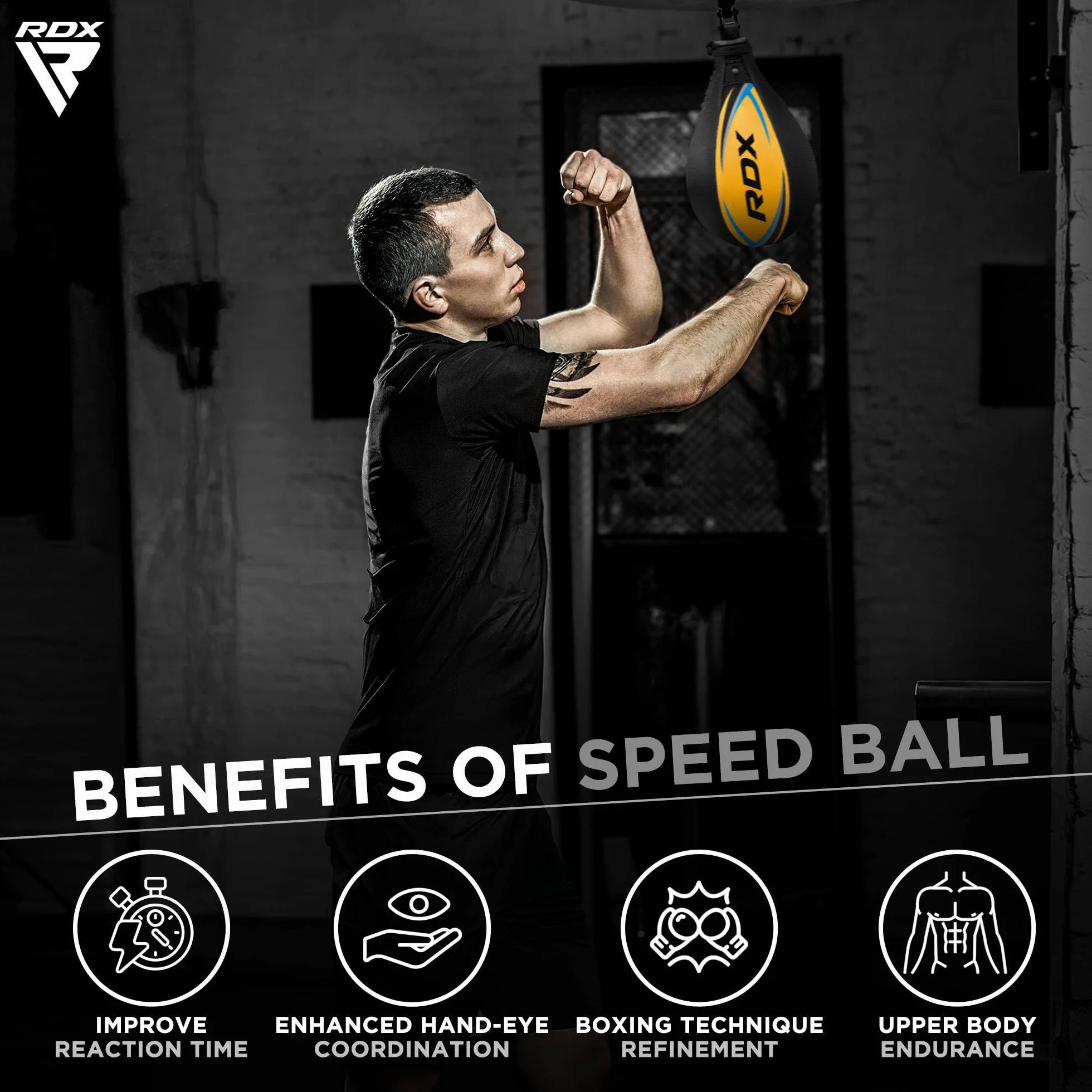 RDX Pera de Boxeo Cuero, Punching Velocidad Bola con Eslabón Giratorio, Speed Bag para Kick Boxing Gimnasio