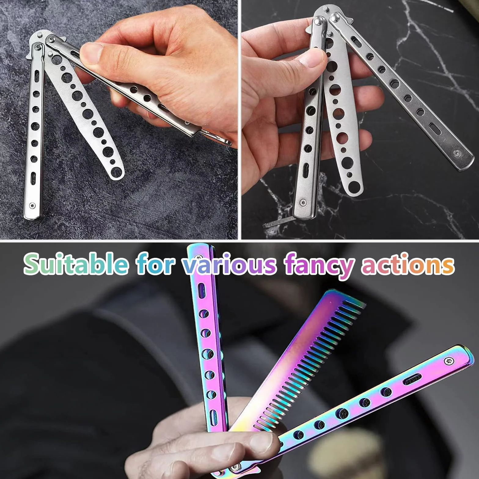 Peine de Metal de Entrenamiento, Navaja Mariposa, Cuchillo Balison, Acero, Practica Trucos Volteo Principiantes
