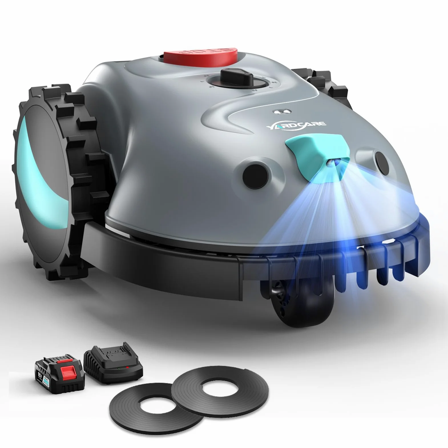 (2026 Upgrade) YARDCARE V100 Robot Cortacésped sin Cable Perimetral con Navegación por Visión, Detección de 150 Obstáculos, hasta 150 m², con batería de 4 Ah, Cuchillas de Repuesto, Banda magnética