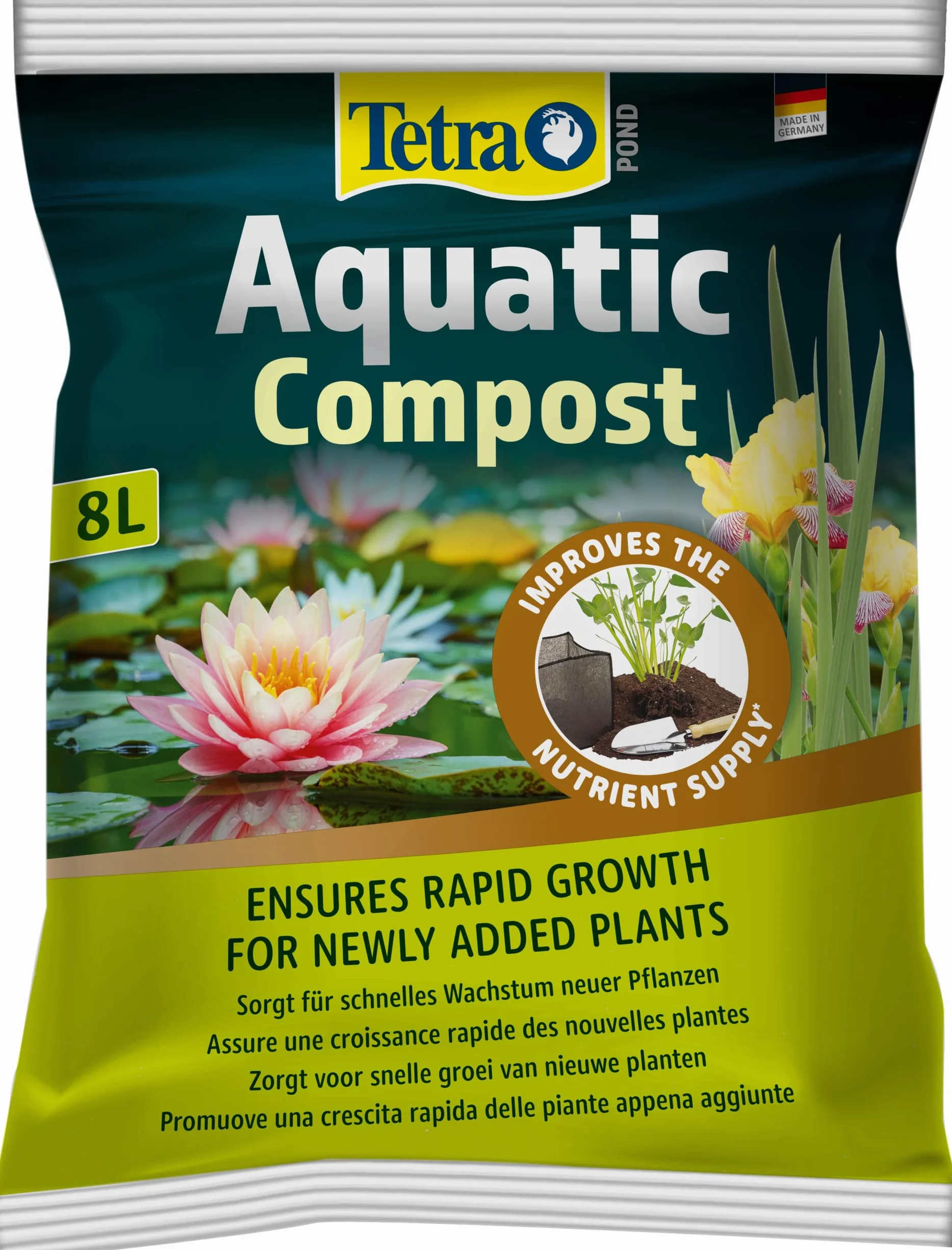 Tierra para estanques Tetra Pond AquaticCompost – Sustrato desarrollado Especialmente para Plantas de Estanque, 8 L