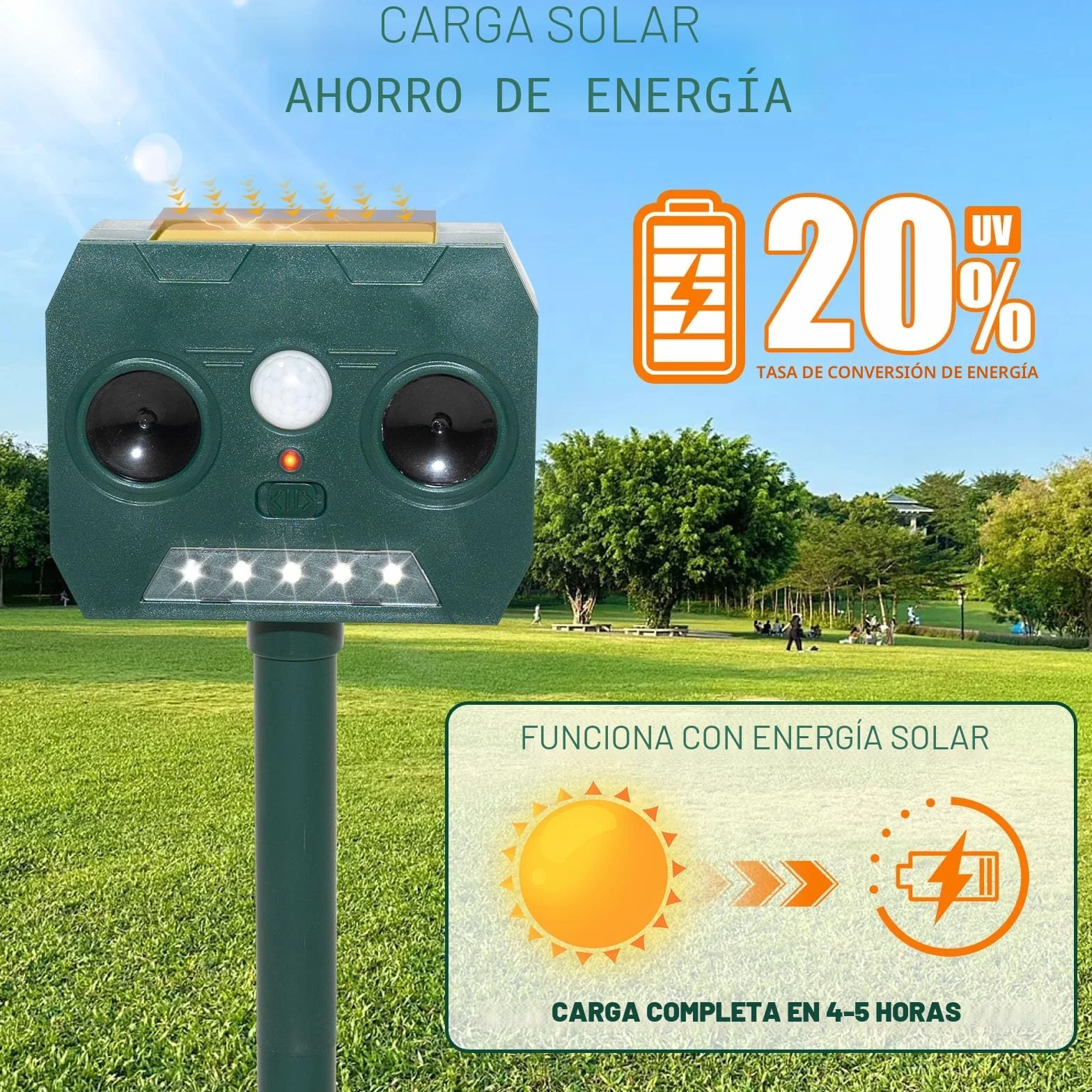 2 Piezas Ahuyentador de Gatos Exterior, Ultrasónico Repelente de Zorros Solar Potente con Luz LED, 12m 120° IP45 Impermeable Aullentador de Animales para Gatos Martas Mapaches Perros