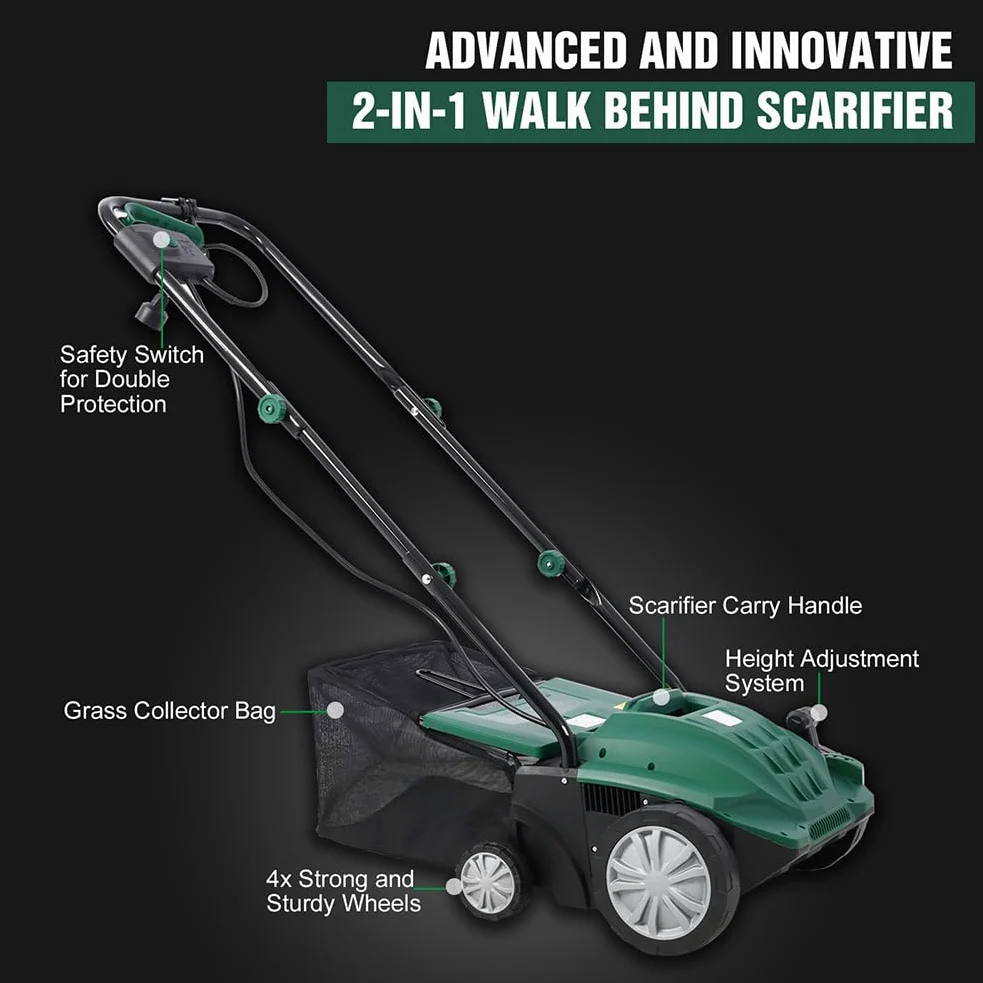 Escarificador eléctrico 2 en 1 de 13 Pulgadas, 12 amperios, con Bolsa de Recogida extraíble de 31.7 Cuartos para césped Principal