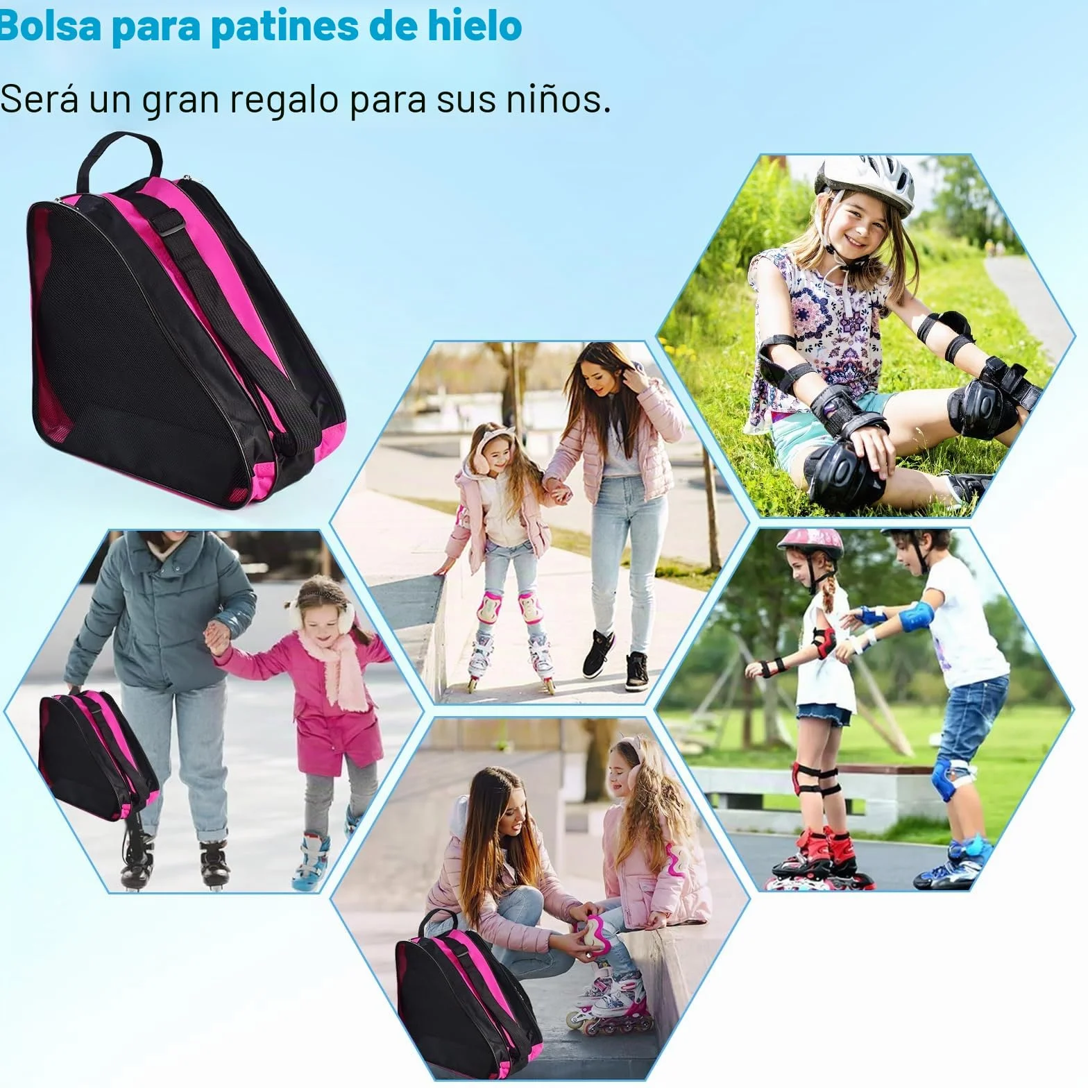 Bolsa para Patines con 3 Compartimentos, Mochila Transporte para Patines en Línea y de 4 Ruedas