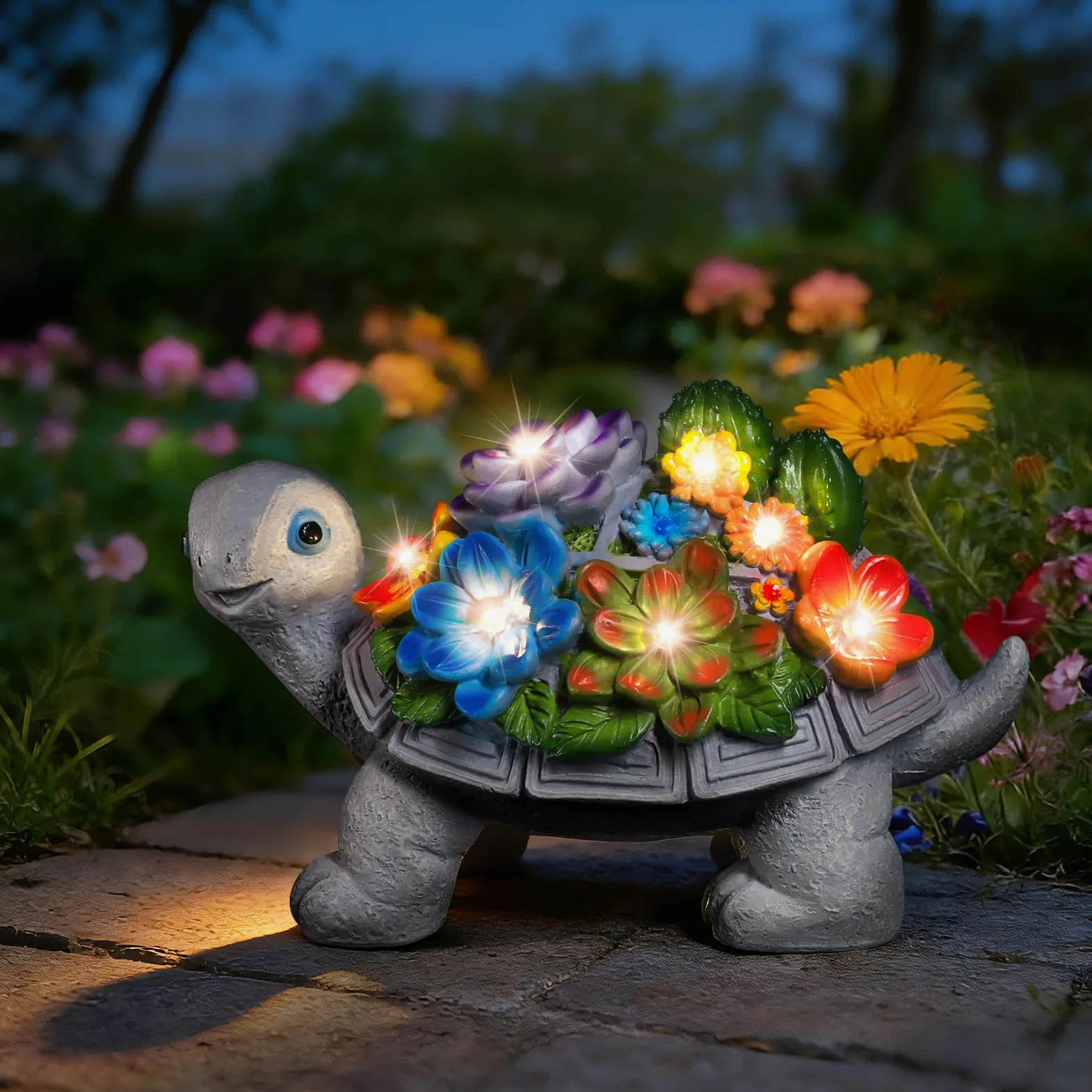 Decoracion Jardin Exterior de Tortuga, Linkax Regalo Dia de la Madre Originales, Adornos Jardin Exterior con suculentas y Luces solares LED, Regalo Original Navidad para Mujeres Hombre Madre