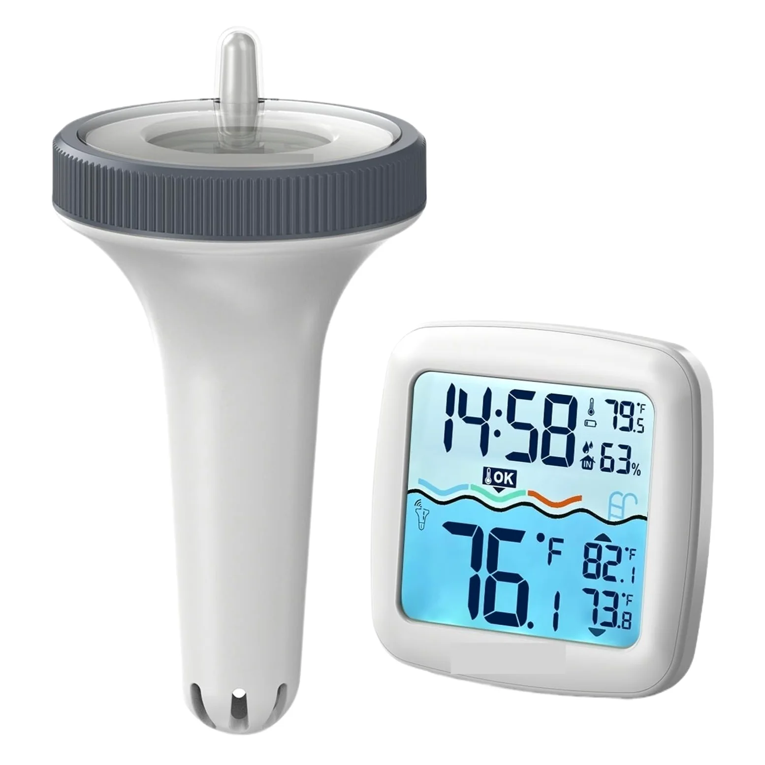 Termómetro Digital Inalámbrico Flotante For Piscina Con Reloj De Tiempo, Interior Y Exterior For Baño Mascotas, Spas Acuarios Preciso Rápido Monitorización Tiempo Real