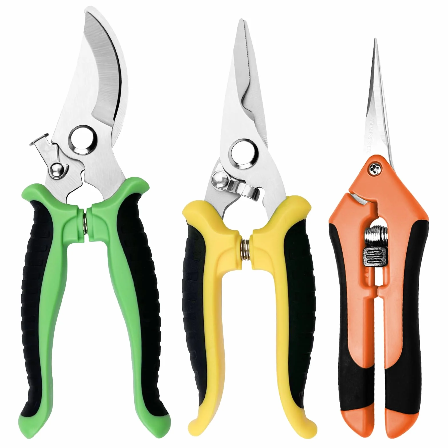 Chiluxendo 3 Piezas Tijeras de Podar de Mano, Tesoura de Podar Ergonómicas, Tijera Jardineria, Tijeras Poda Fuertes para Jardín,Tijeras de Jardinería de Calidad,Pruning Shears con Cierre de Seguridad