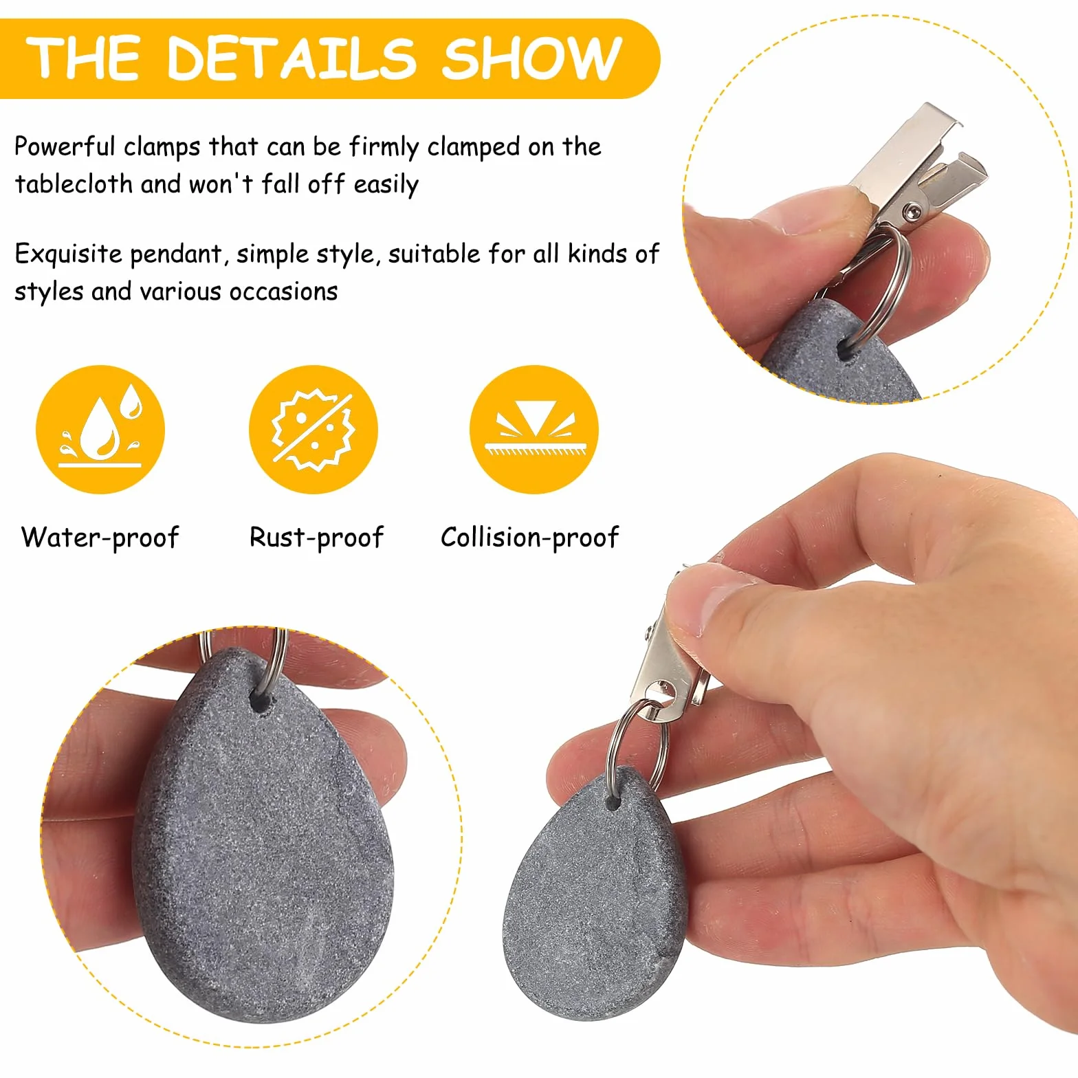 10 Pcs Pesos para Manteles, Pesas para Manteles de Exterior, Contrapeso Pesas de Mármol para Mantel con Pinzas para Decoración de Bodas y Picnics al Aire Libre