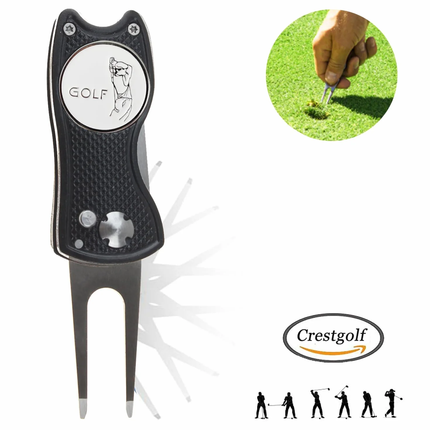 Crestgolf Golf Divot Tool con Botón Emergente y Marcador de Bola Magnética