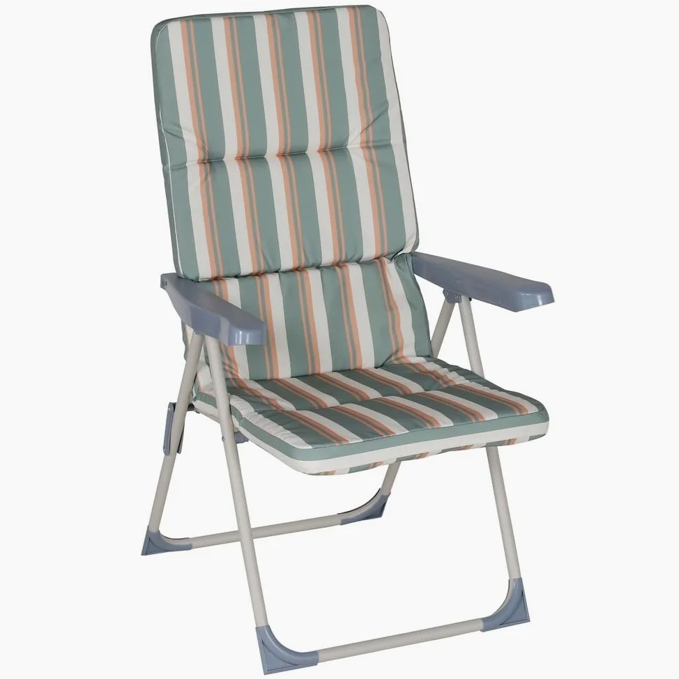 LOLAhome Sillón de Jardín Acolchado y Reclinable en 4 Posiciones. Estructura de Tubo de Acero y Lona Verde Multicolor. Colchón de 5 cm de Grosor. 61x58x106 cm.
