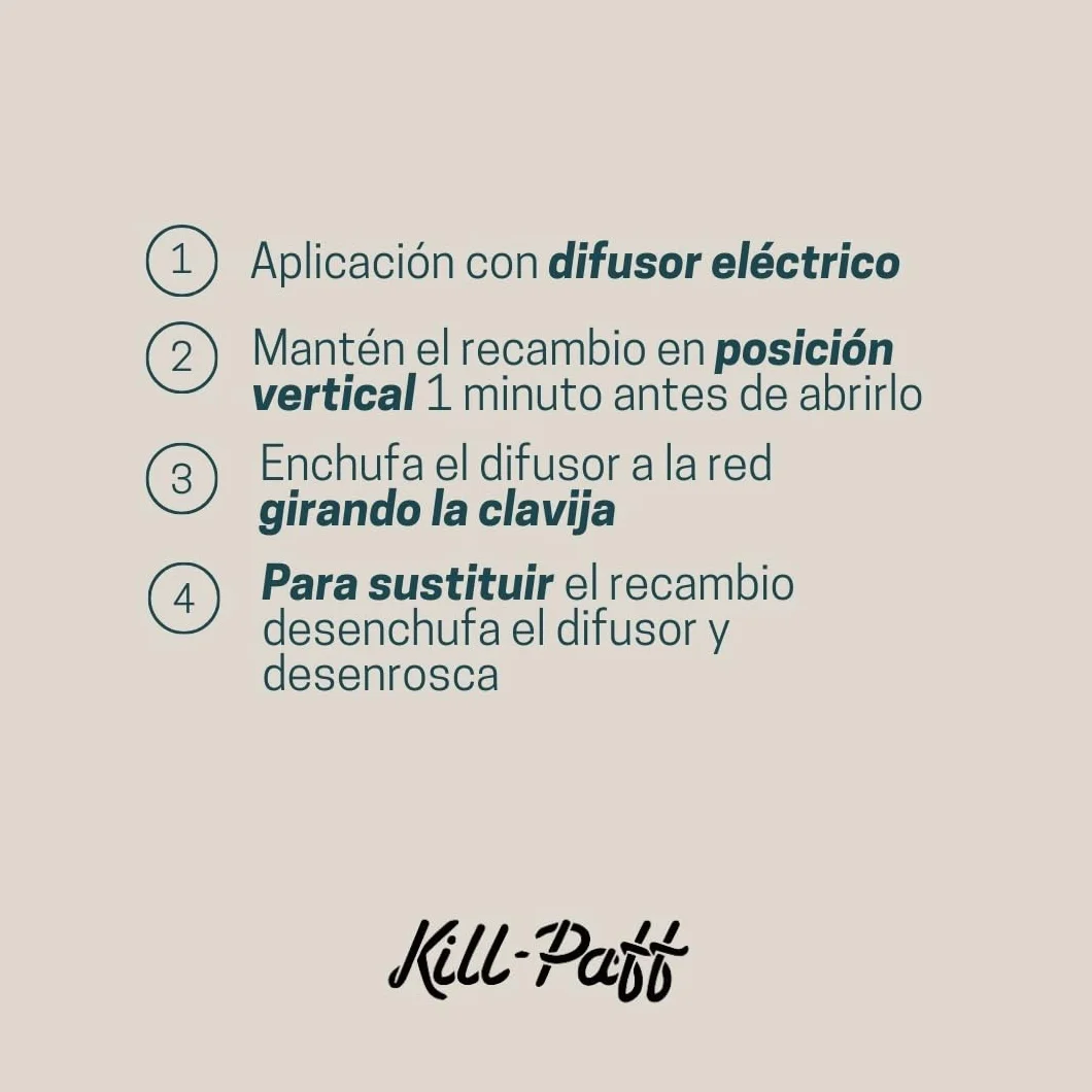 KILL-PAFF | Antimosquitos Eléctrico | Protección Eficaz Contra Mosquitos Tigre y Transmisores de Enfermedades Tropicales | Sin Olor | 90 Noches de Protección | 2 Recambios 33 + 33 ml