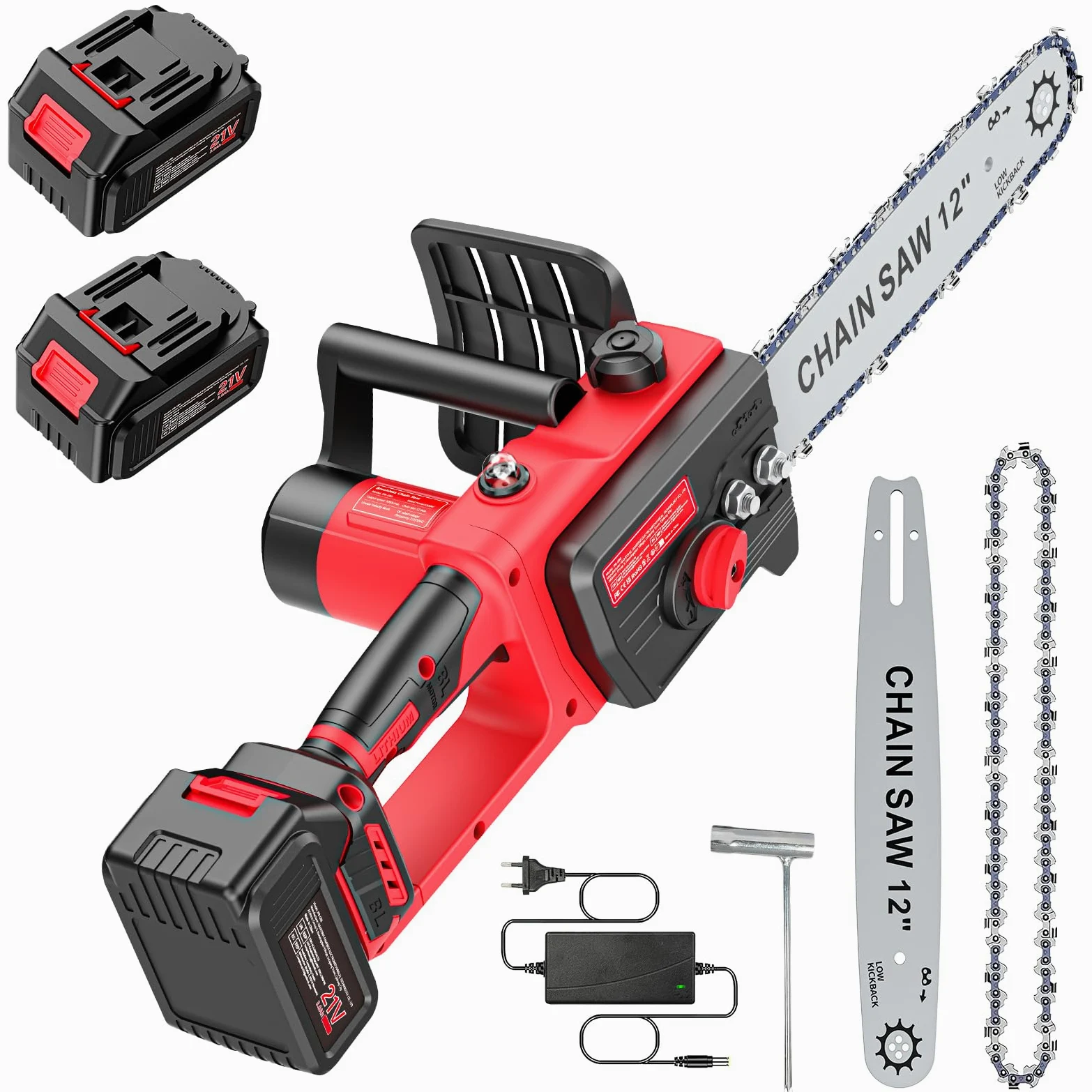 Brushless Mini Motosierra Bateria 12 Pulgadas, 1300W Motosierra Eléctrica con Lubricación Automática,2 * 3000mAh Batería Motosierras Inalámbrica para Podar Árboles de Jardinería. (S)