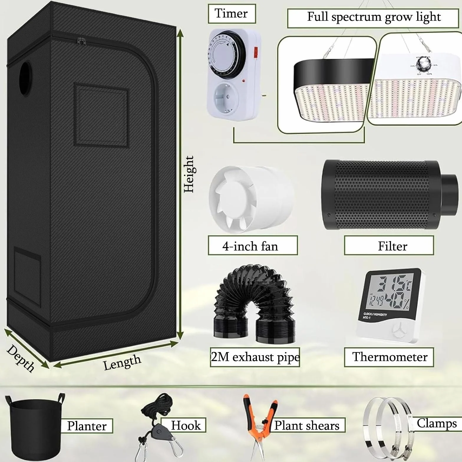 Armario De Cultivo, Kit Completo Con LáMpara Led De Espectro Completo De 100 W/200 W Regulable, Kit De Armario De Cultivo HidropóNico.,40 * 40 * 120cm-Dimmingversion200W(set)