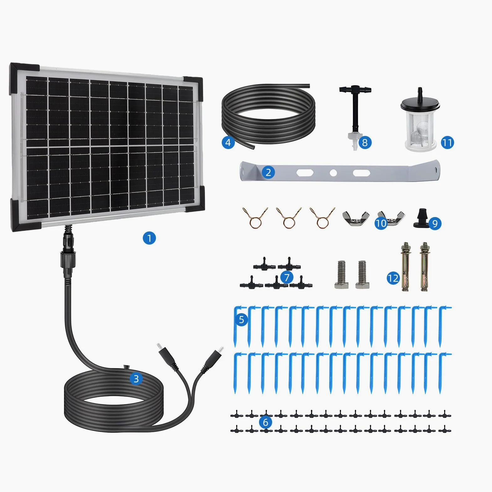 Kavolet Sistema de riego Solar por Goteo, Sistema de riego automático de jardín con batería de 2200 mAh, 7 Modos de Temporizador, Manguera de 30 m, para Jardines, Balcones, Plantas en macetas